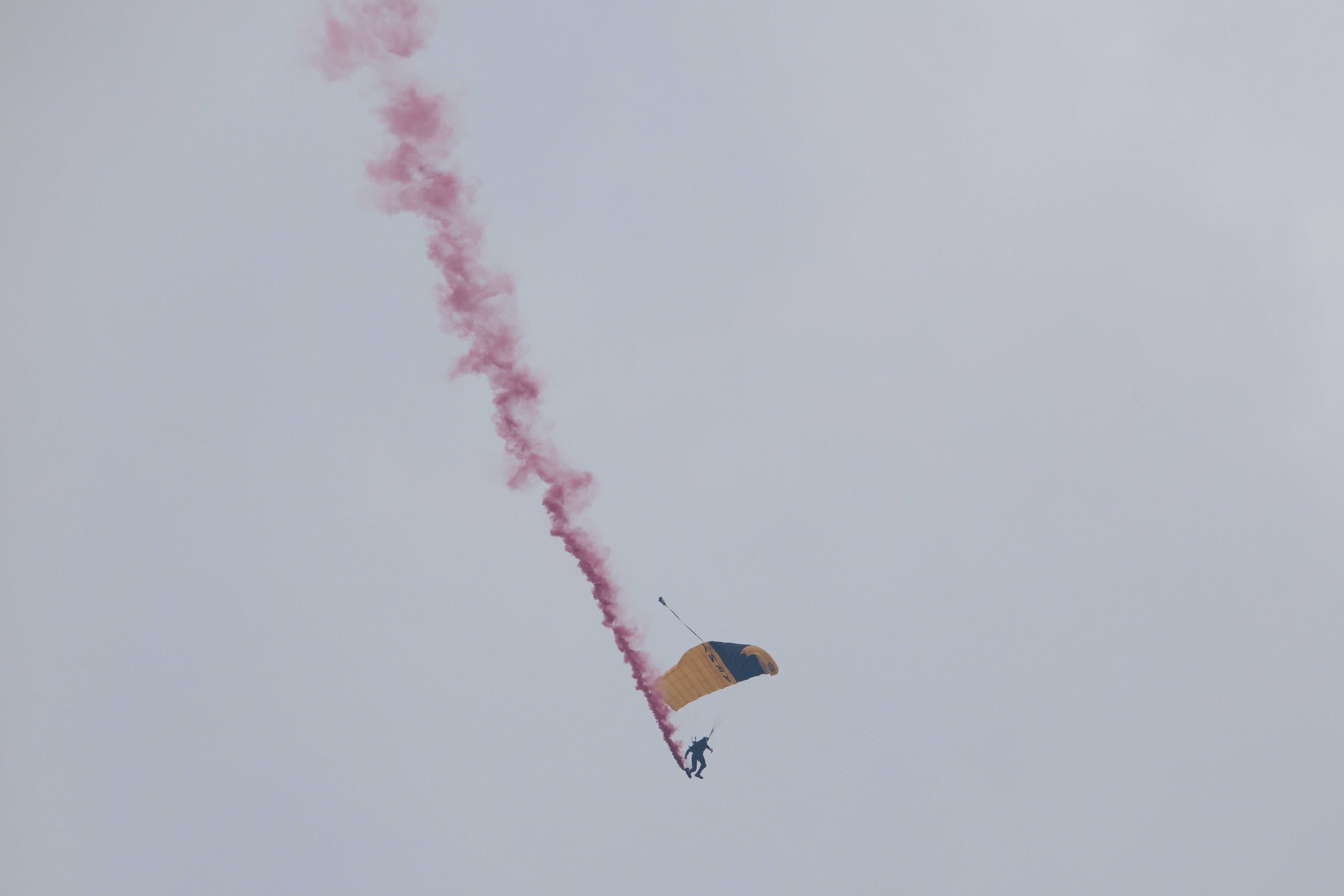 A member of the Golden Knights U.S. Army Parachute Team takes part in a military parade to commemorate the U.S. Army's 250th Birthday