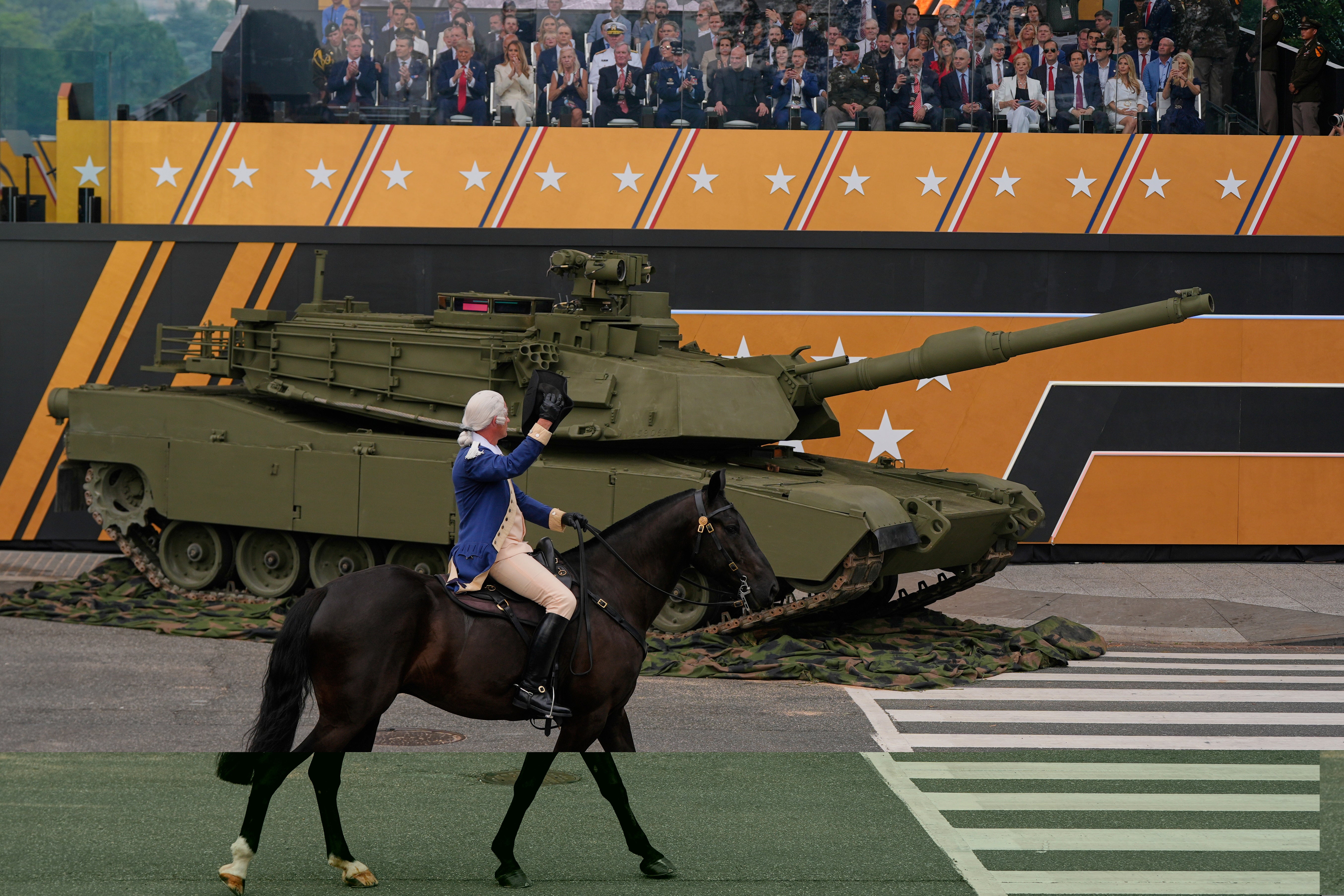 President Donald Trump attended a military parade commemorating the Army's 250th anniversary, coinciding with his 79th birthday