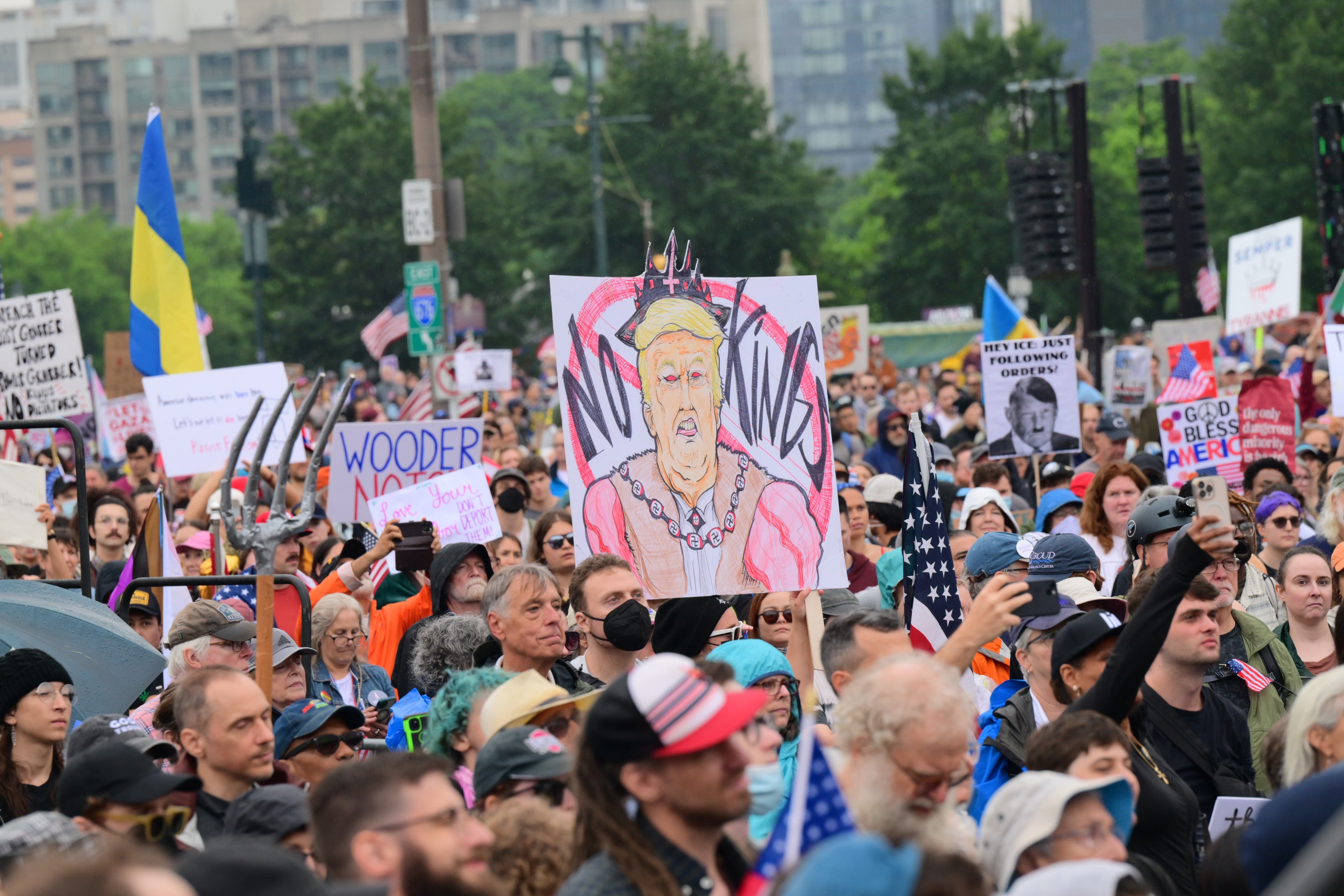 Protestors were held throughout day in a host of cities including New York, Philadelphia (pictured) and San Francisco