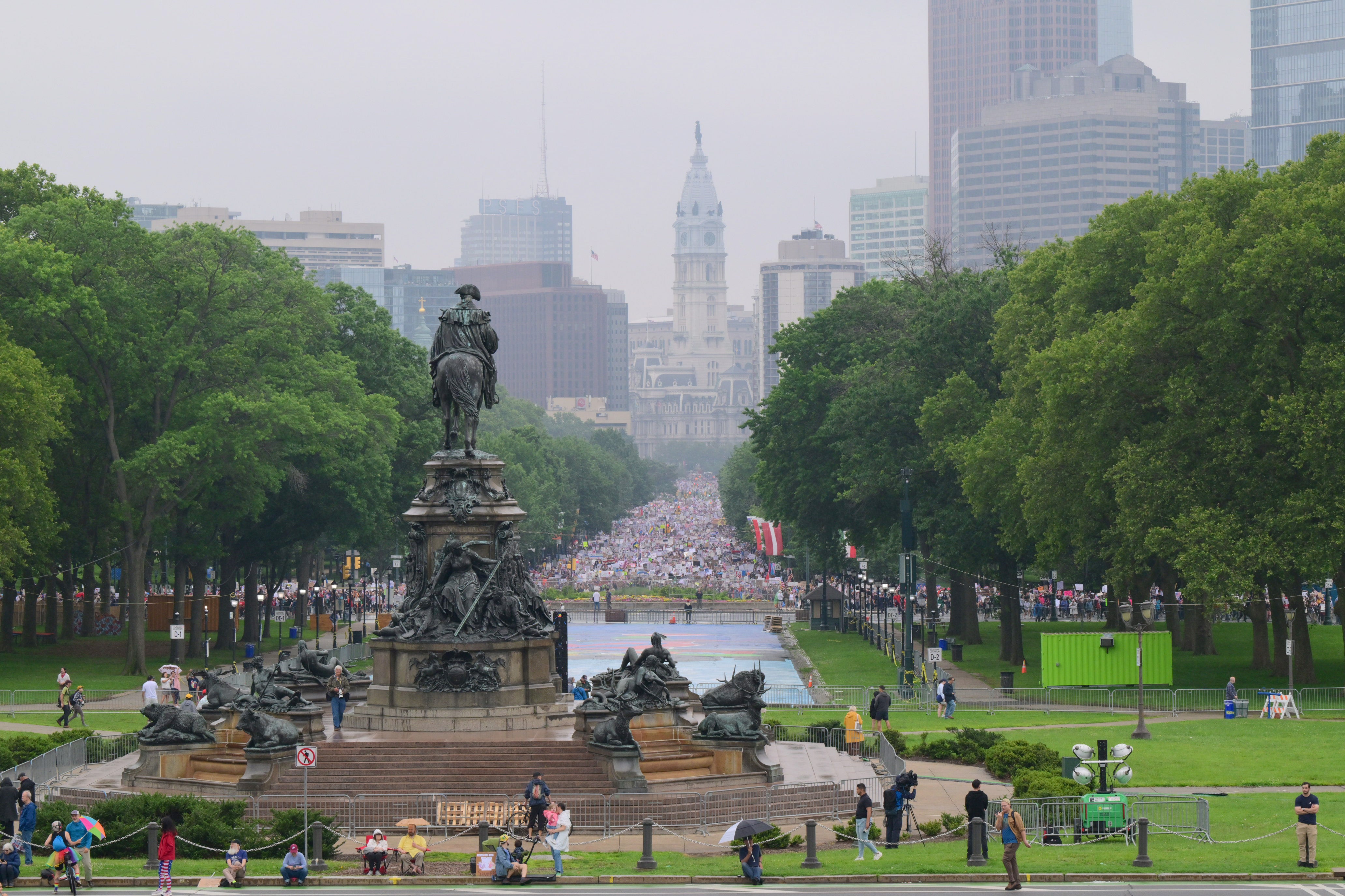 ‘No Kings’ protests drew crowds of tens of thousands in cities across the country like Philadelphia (pictured), Los Angeles, New York and Chicago