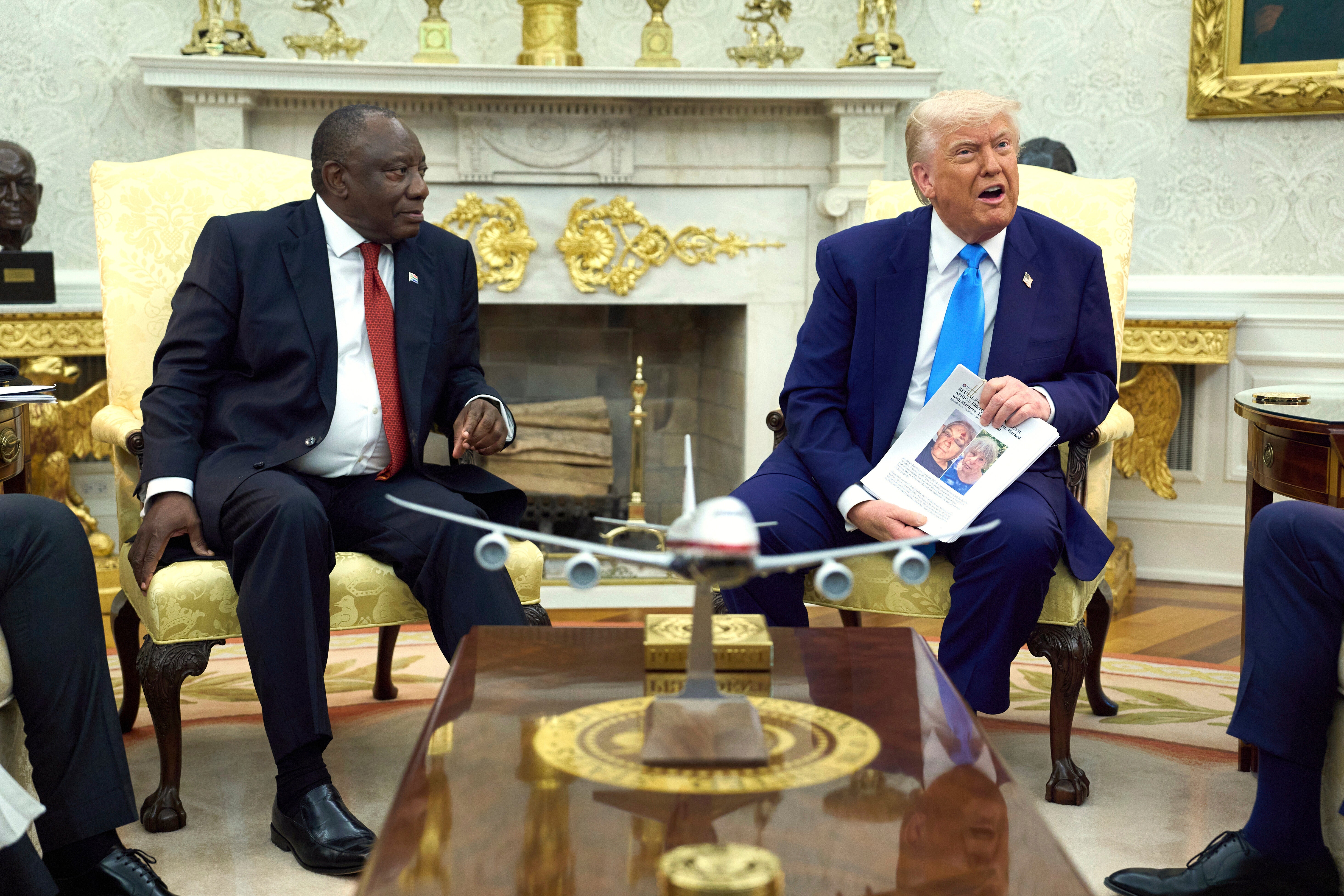 President Donald Trump with South Africa's President Cyril Ramaphosa in the Oval Office of the White House