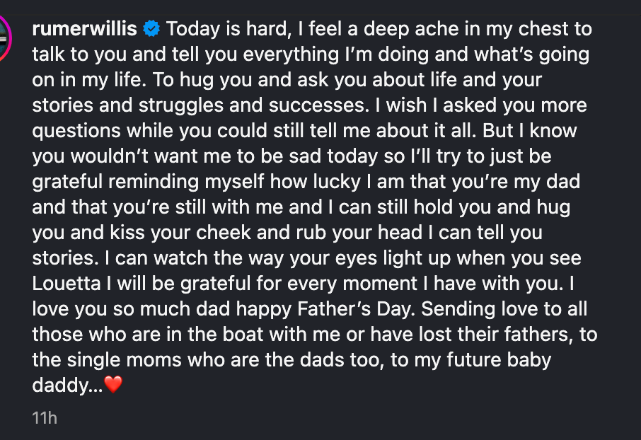 Rumer Willis shared update on father Bruce’s dementia diagnosis