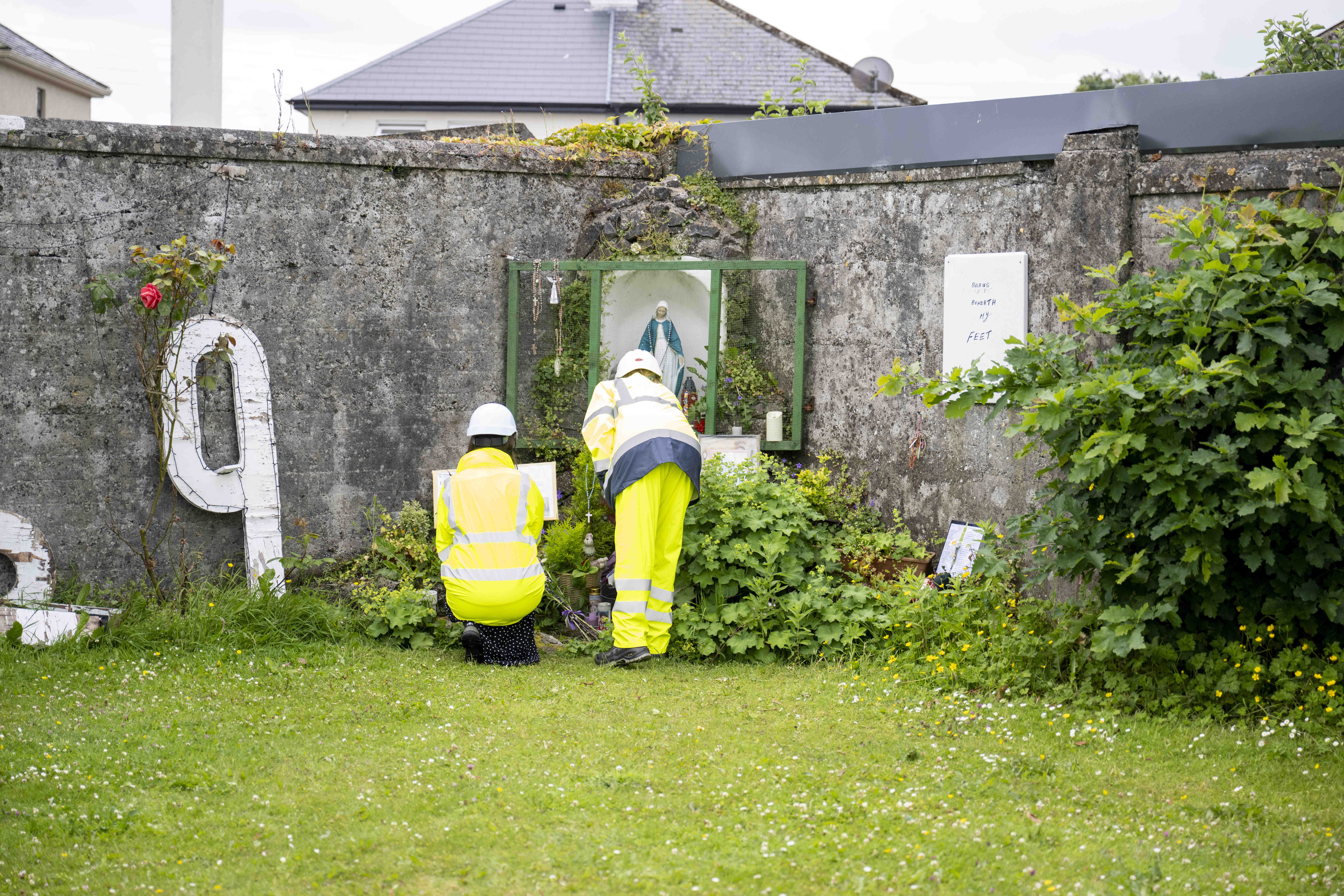 A memorial left at the site of the former in Tuam, County Galway, at the start of pre-excavation works