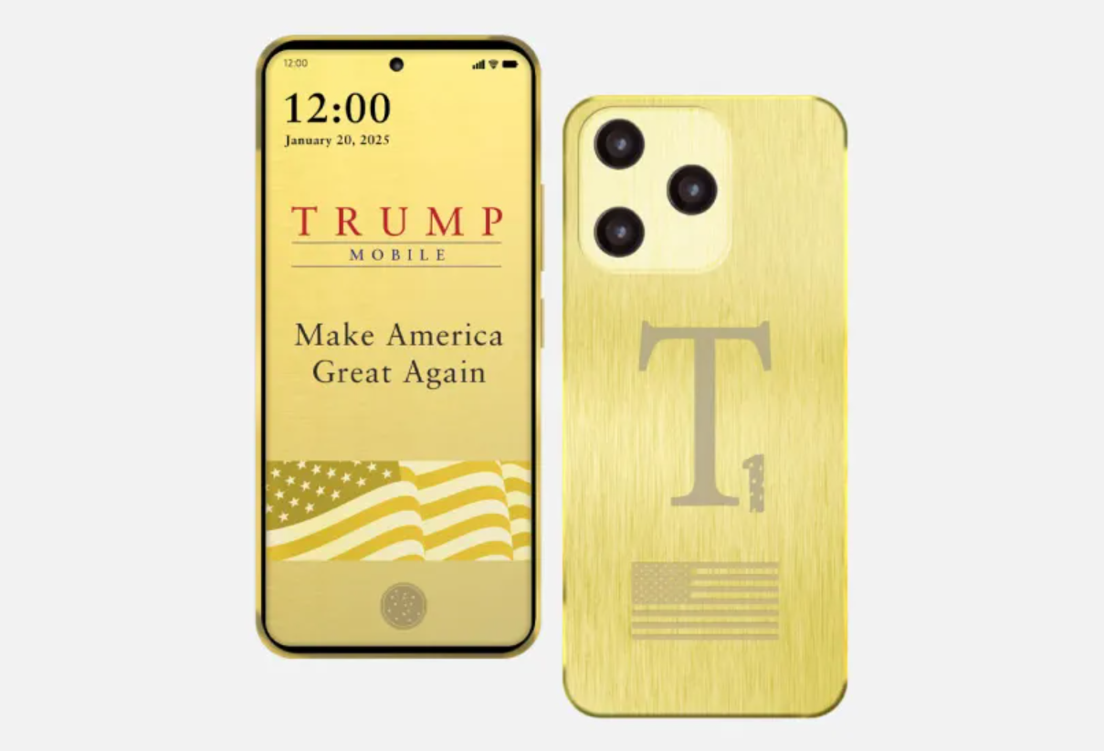 The Trump-branded T1 smartphone comes with a gold finish