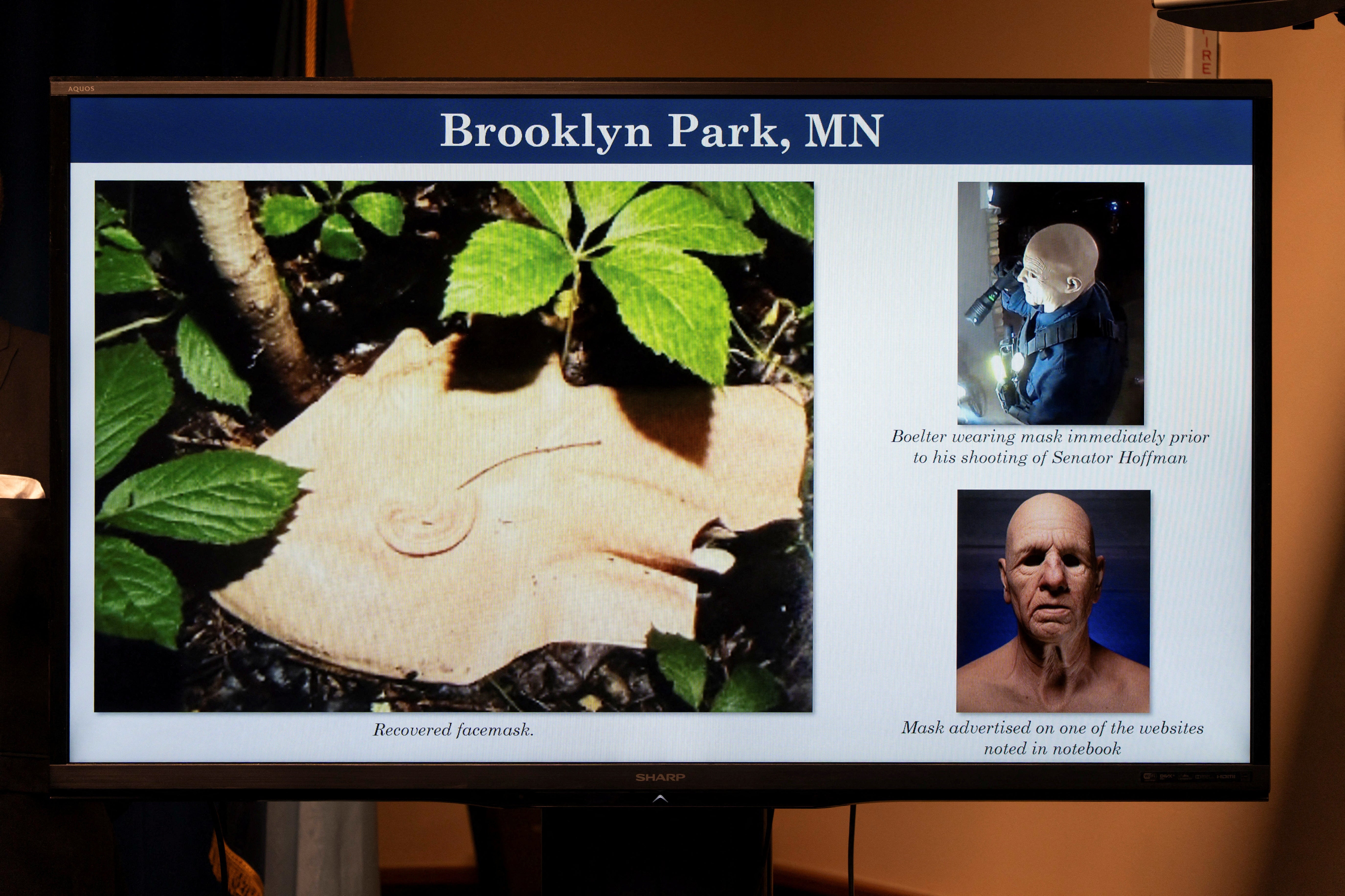 Images of the realistic mask worn by Vance Boelter found along the ground.