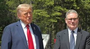 Trump and Starmer meet reporters after their meeting at the G7