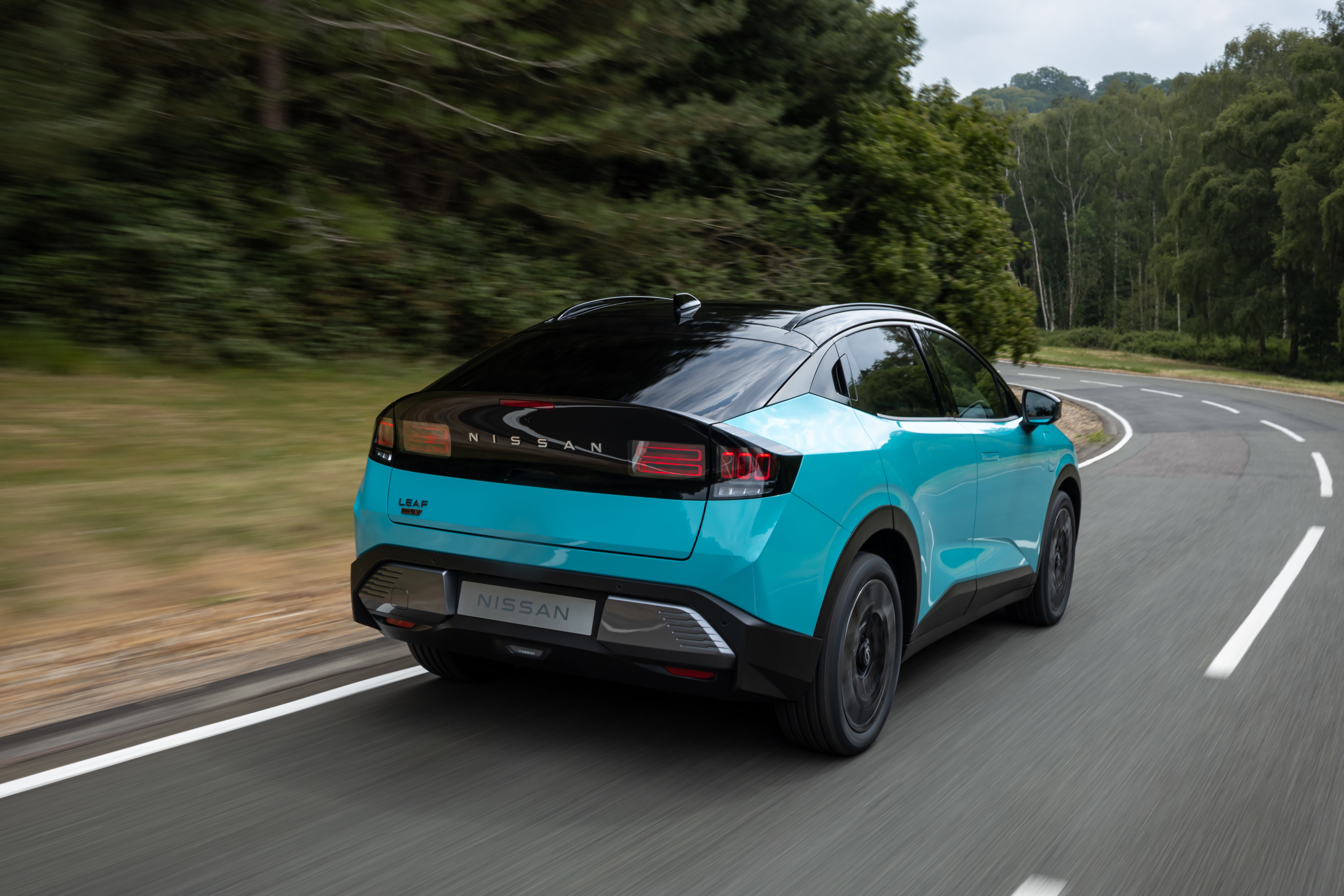 The Nissan Leaf's rear lights are a nod to the Nissan name, meaning two, three in Japanese