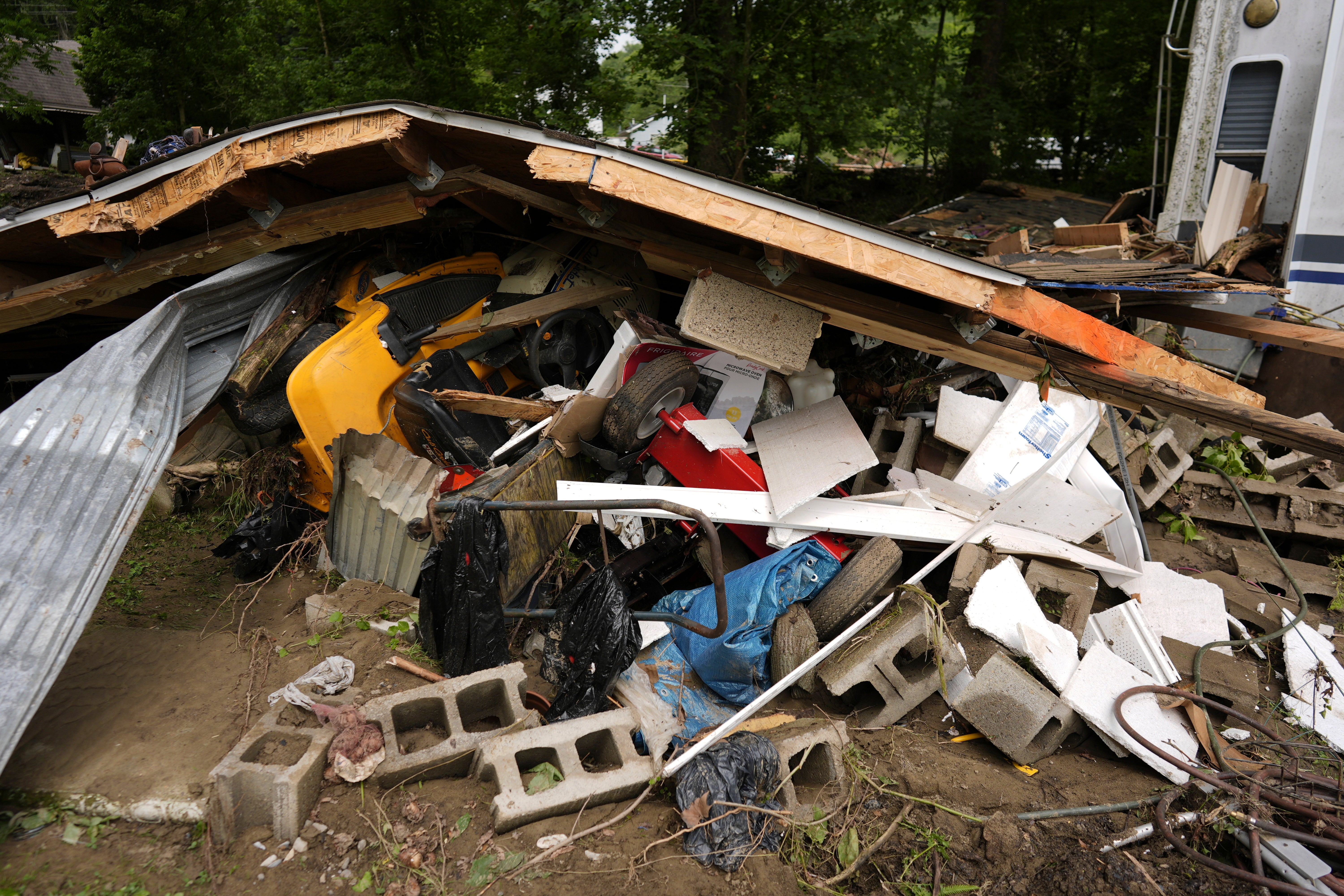 A flood-damaged ceramic shop near the little Wheeling creek in Valley Grove
