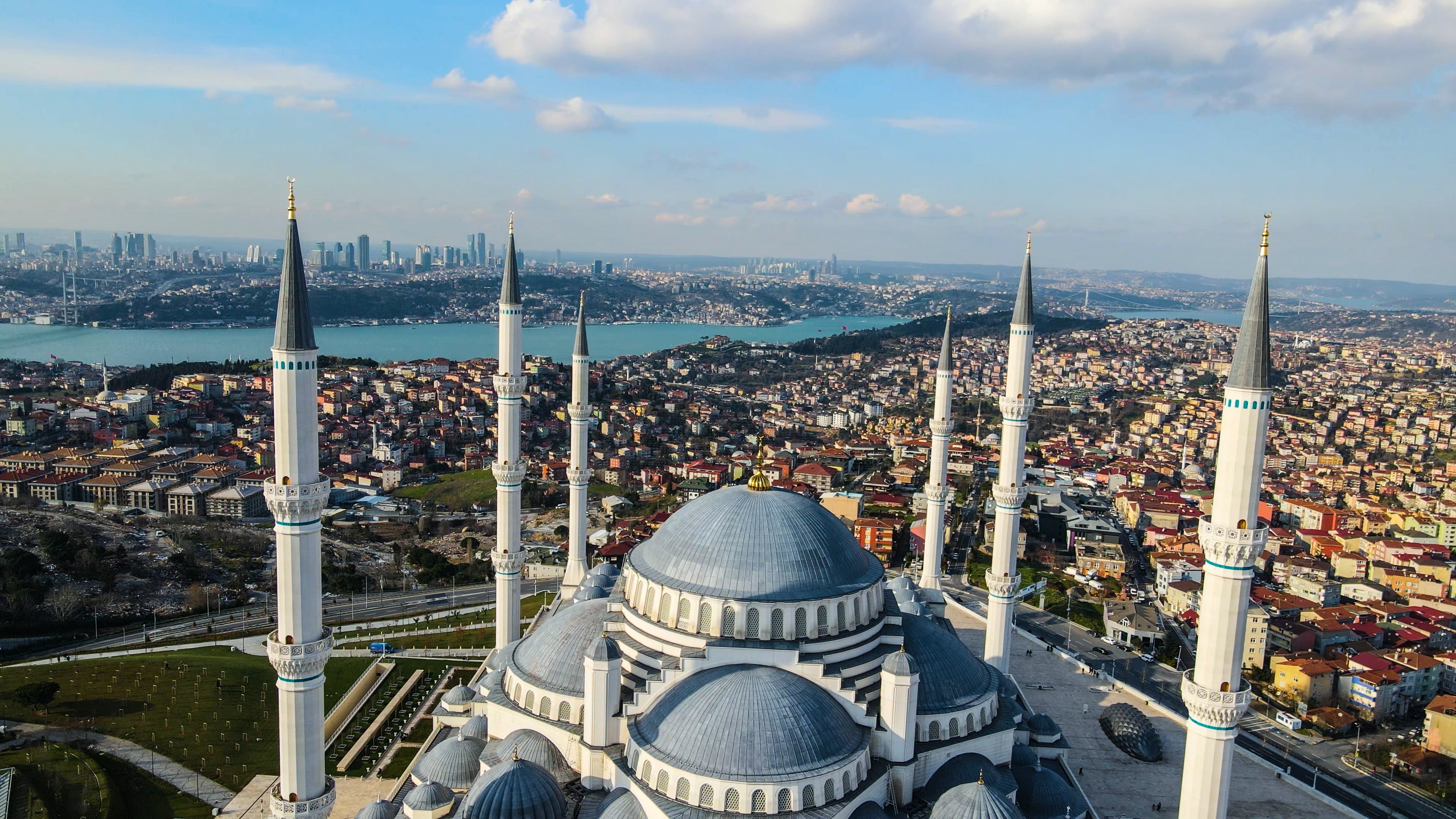 Aerial view of the Camlica Mosque in Istanbul