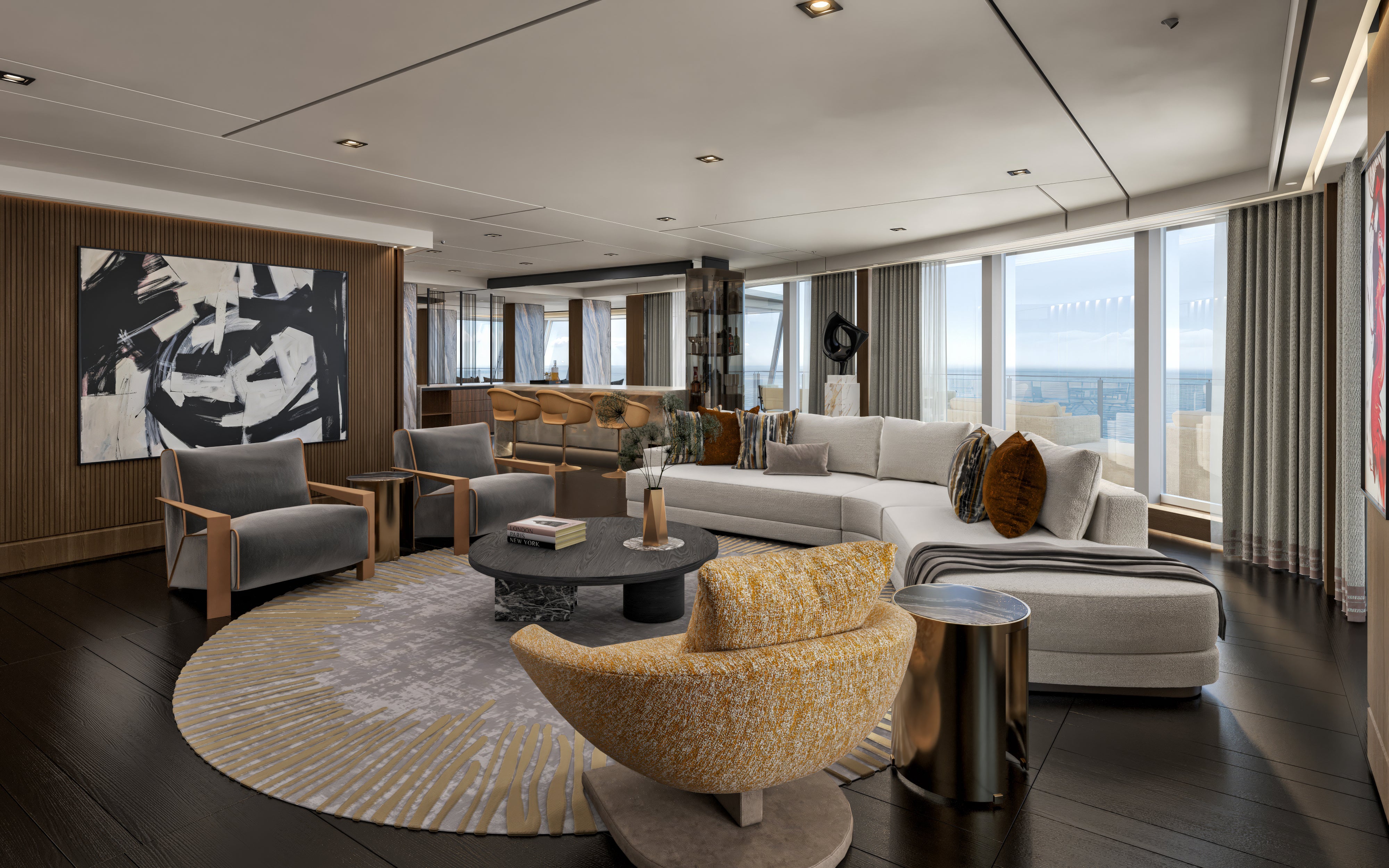 Plush furnishings are a key feature of the Skyview Regent Suite’s lounge