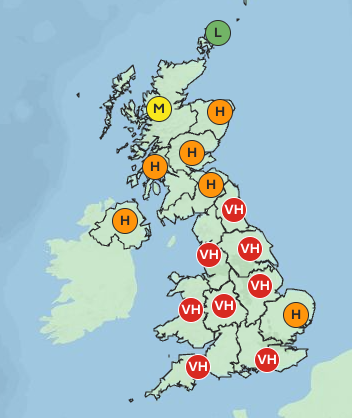 Pollen forecast by the Met Office on Friday