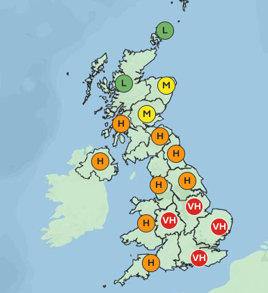 Pollen forecast by the Met Office on Monday