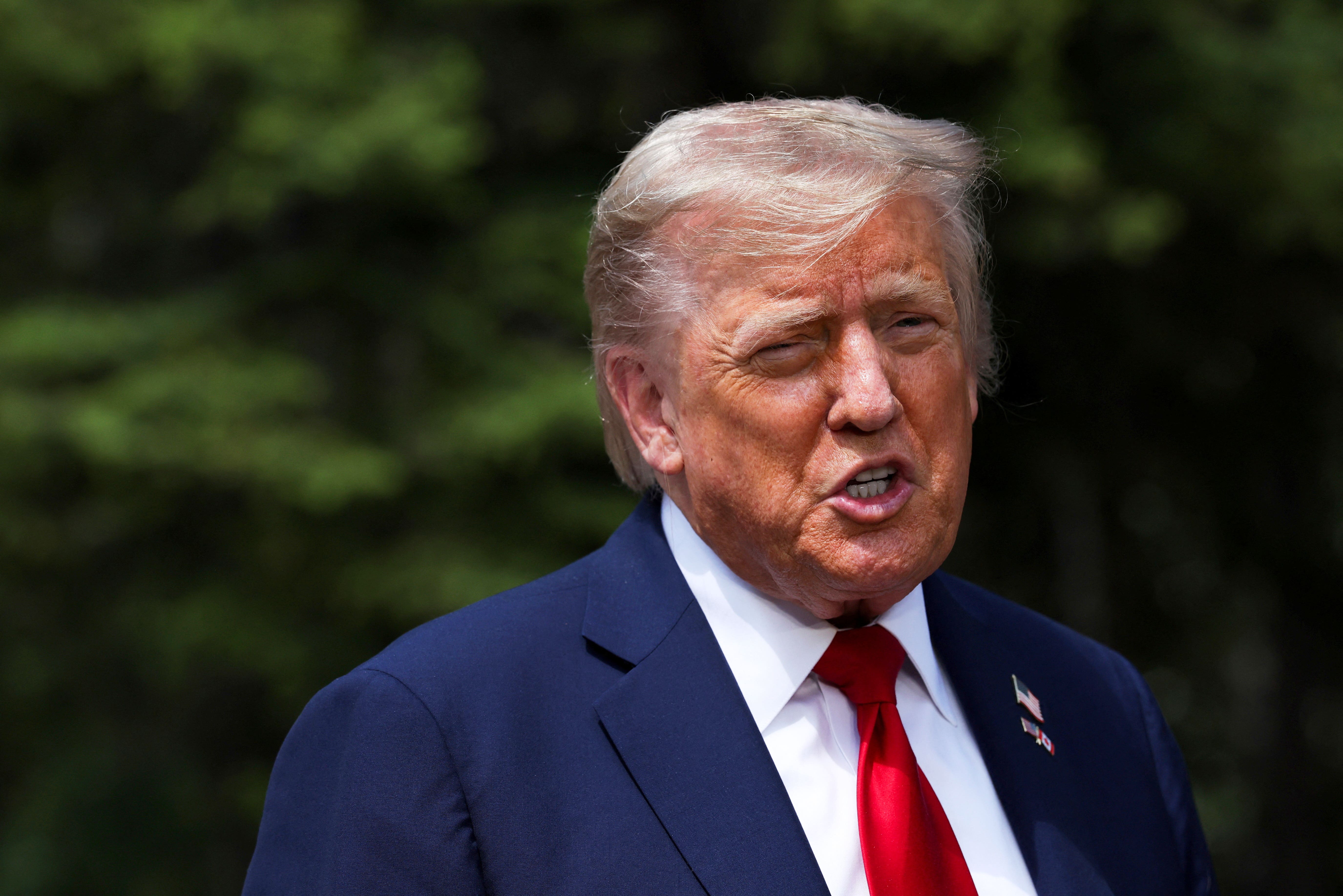 US President Donald Trump speaks to the media during a meeting with Britain’s Prime Minister Keir Starmer (Suzanne Plunkett via AP)