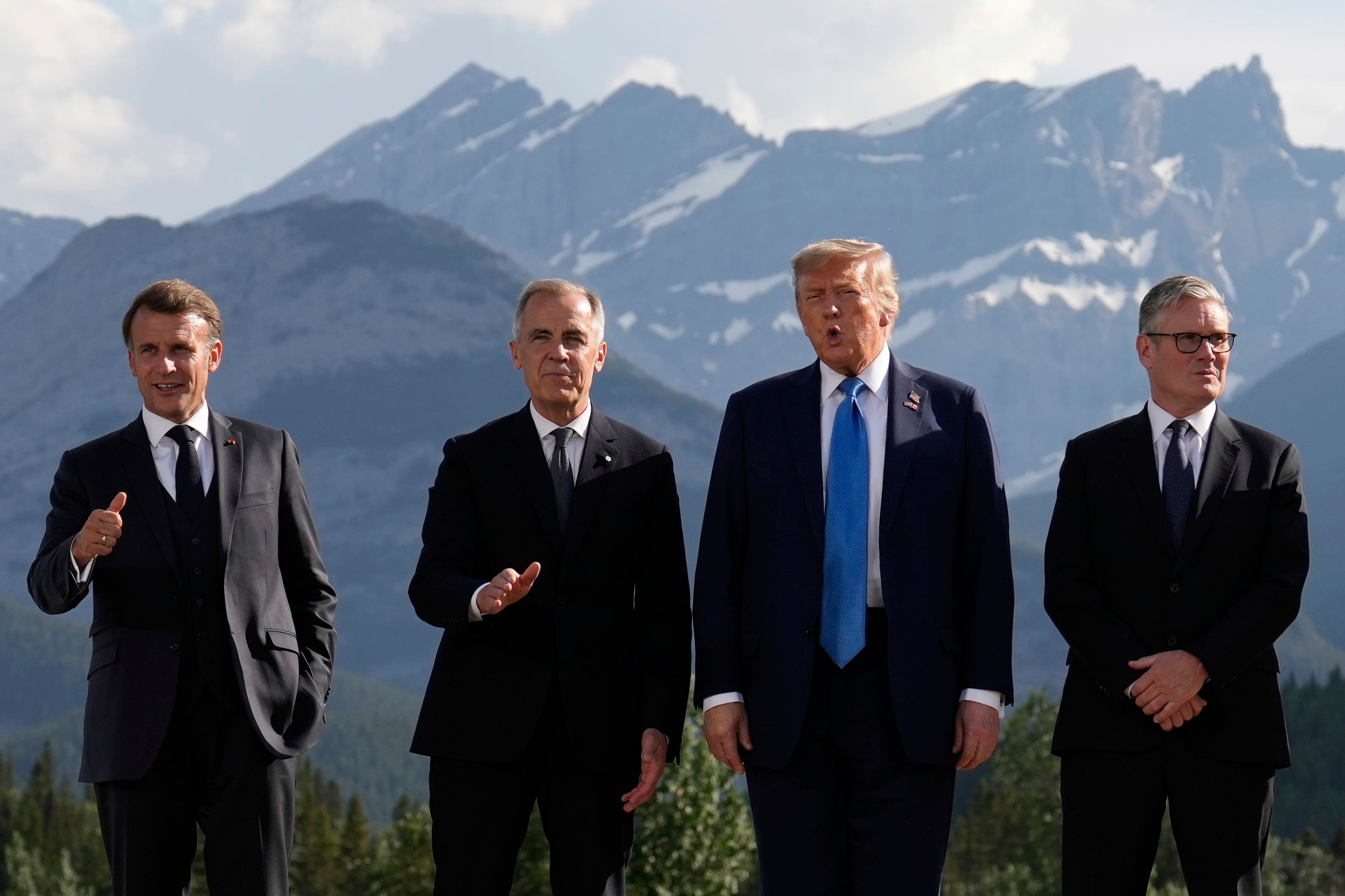 France’s President Emmanuel Macron, Canada’s Prime Minister Mark Carney, President Donald Trump and Britain’s Prime Minister Keir Starmer (AP/Mark Schiefelbein)