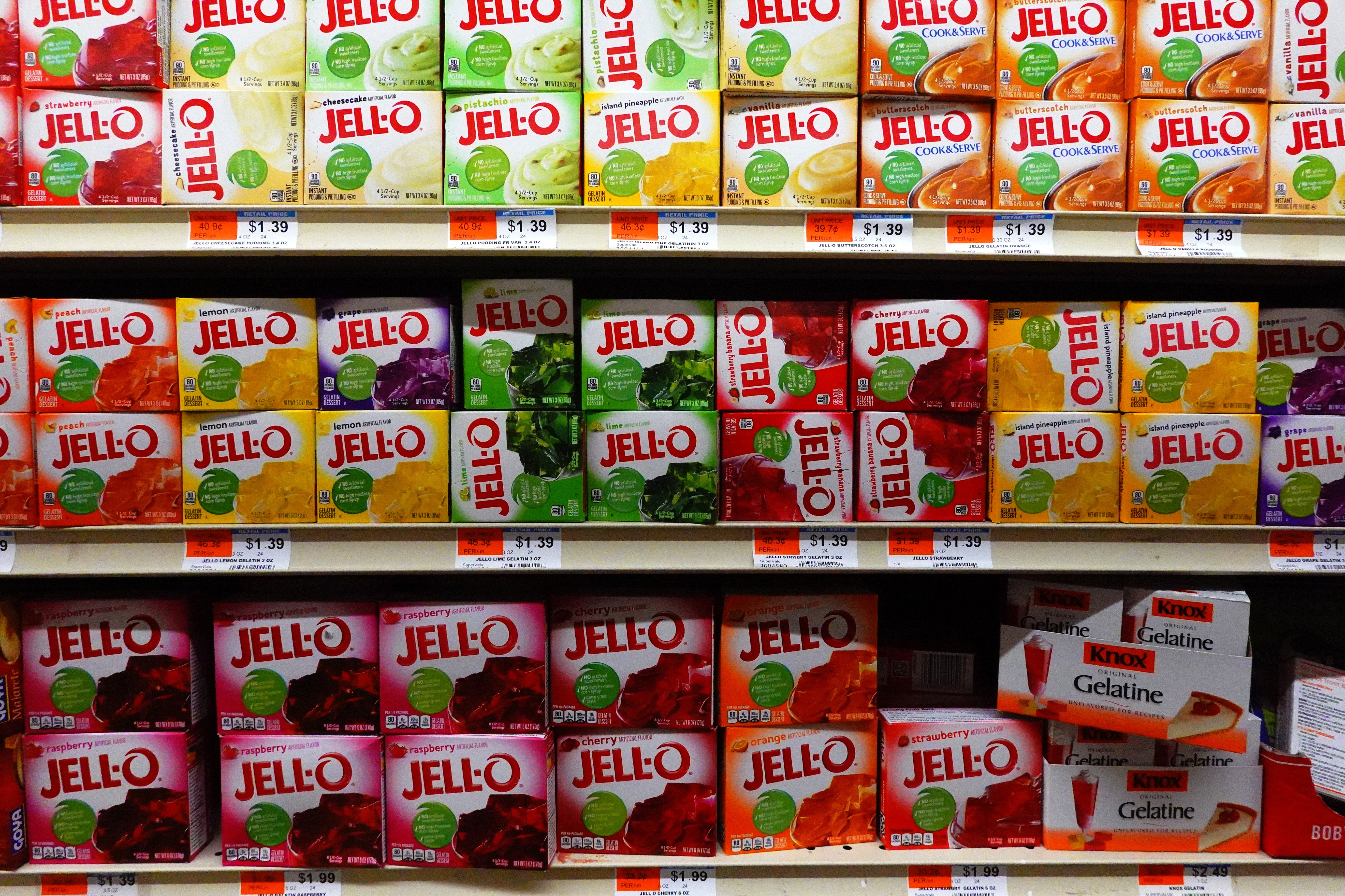 Most Jell-O products use artificial colors to achieve their look.