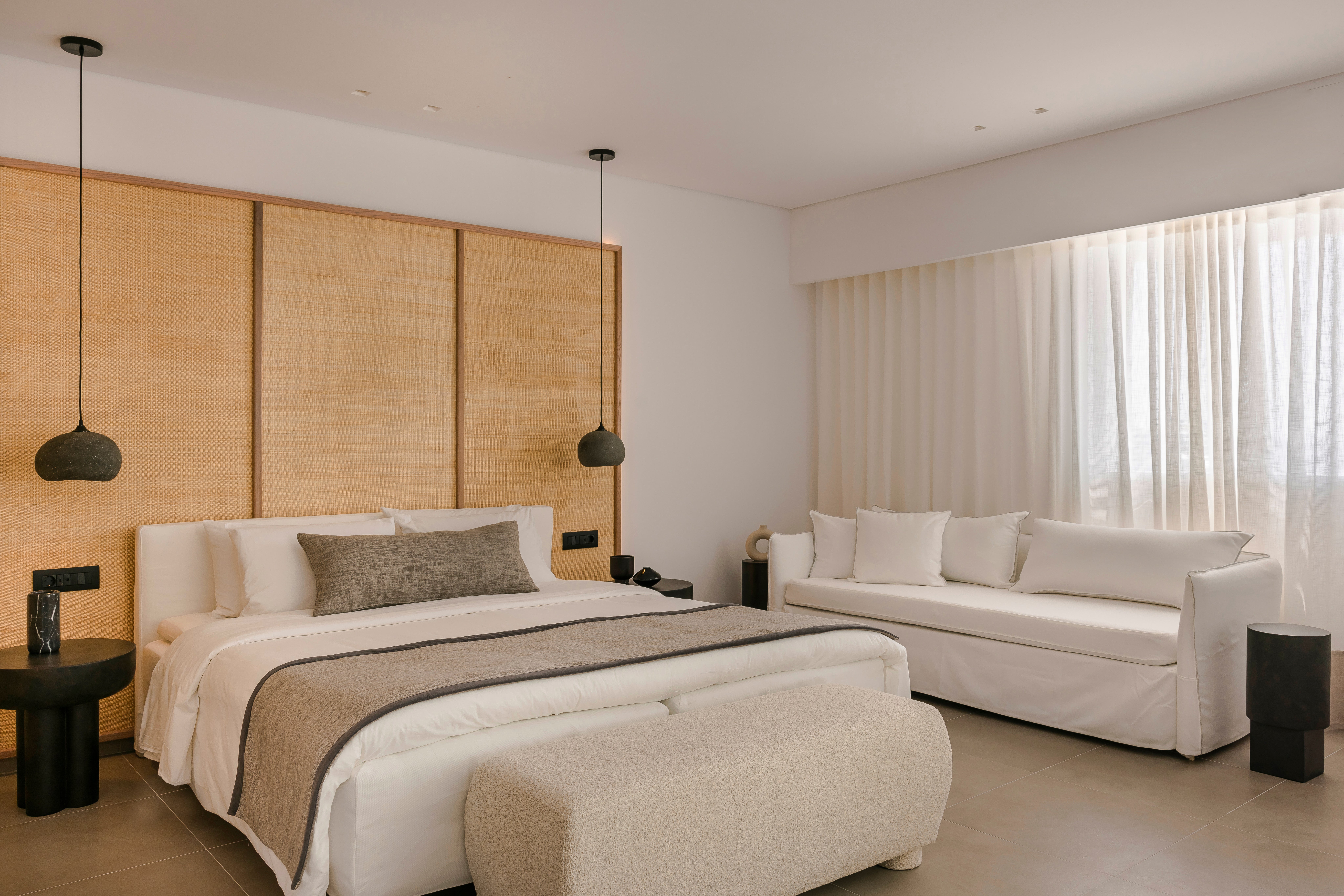 Rooms at Grace Mykonos are calming sanctuary-like spaces