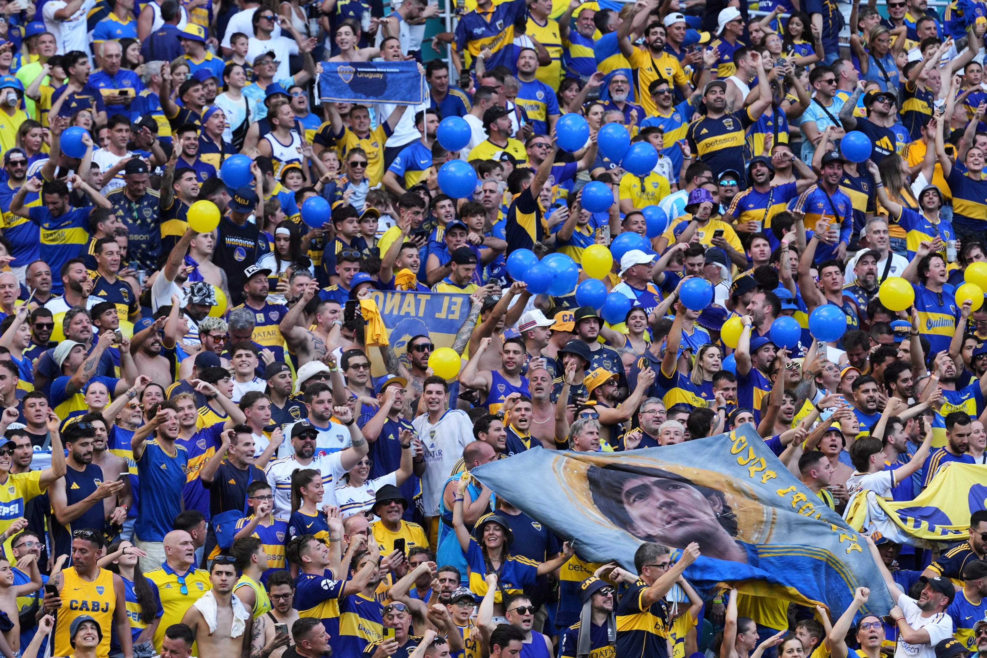 Boca Juniors fans cheer prior to the Club World Cup group C soccer match between Boca Juniors and Benfica in Miami Gardens