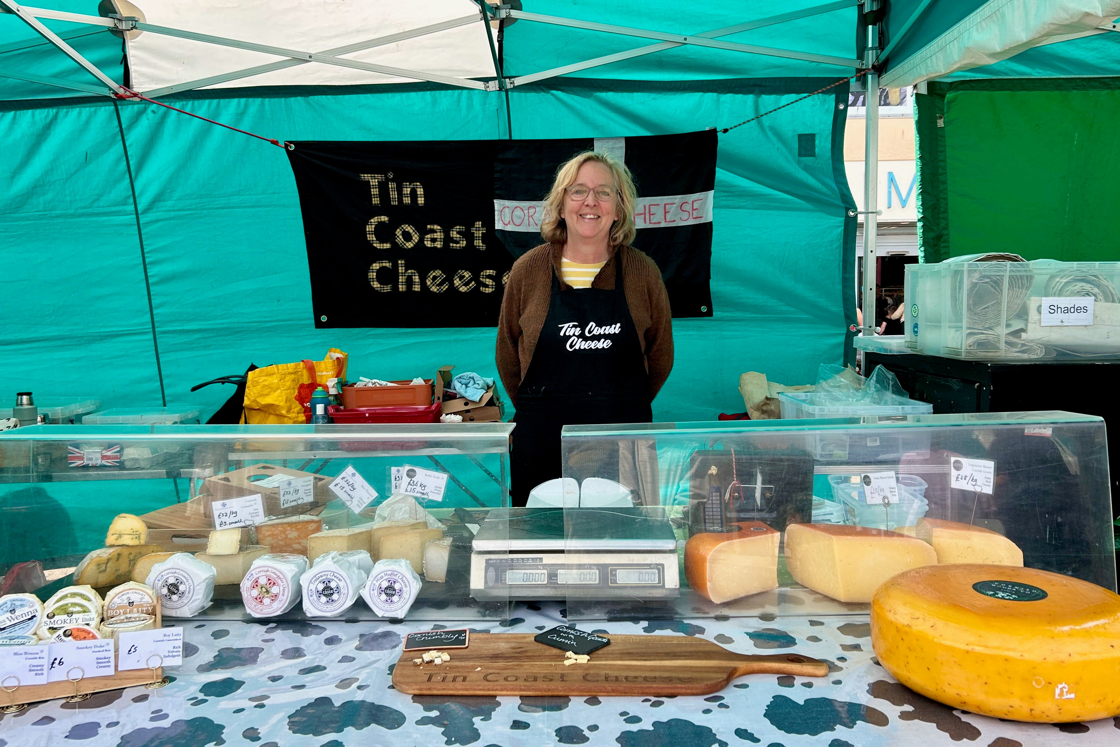 Debbie Shephard of Tin Coast Cheese promotes a widevariety of Cornish dairy delicacies at Truro Farmers’ Market