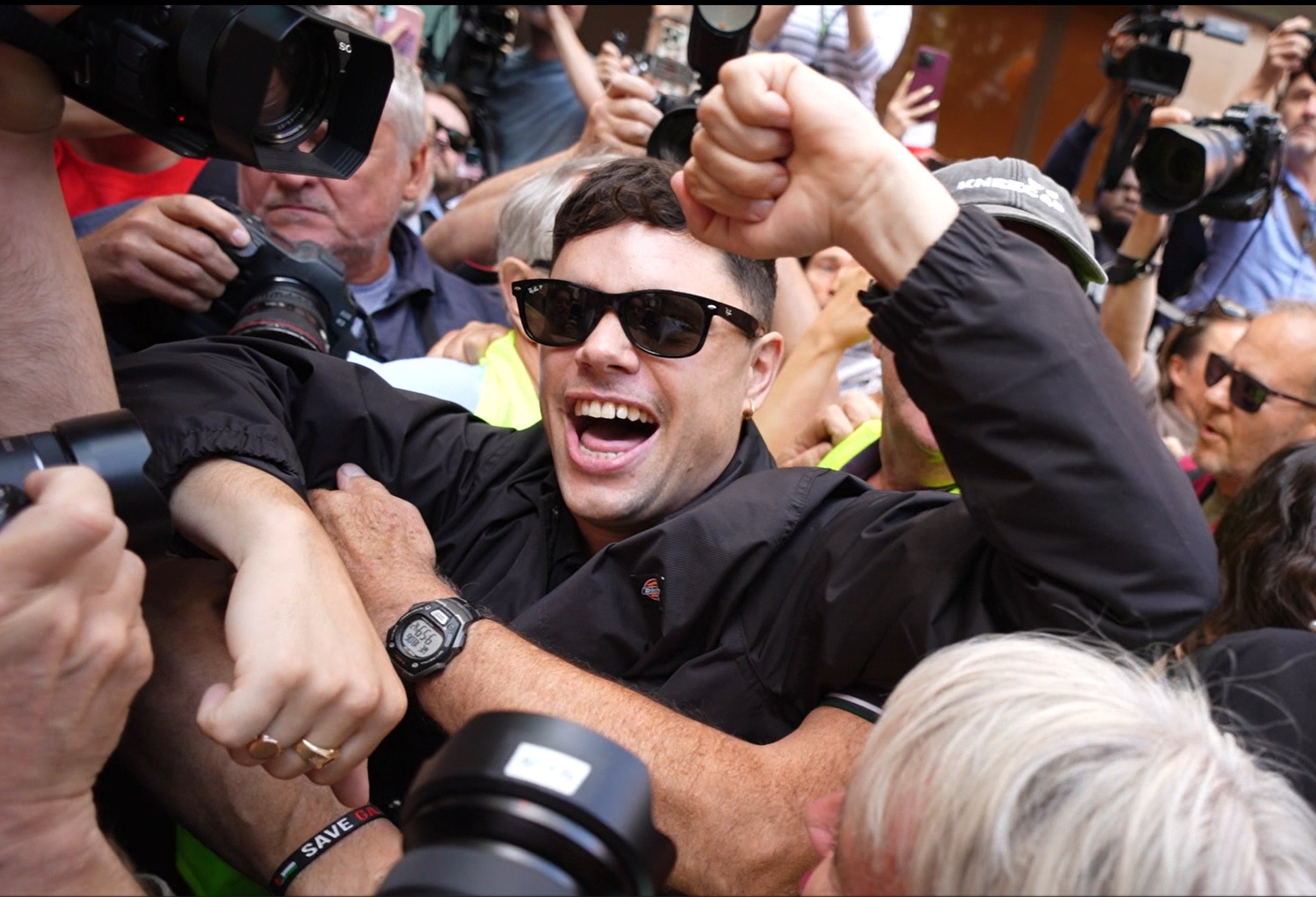 Kneecap’s Naoise O Caireallain (Moglai Bap) outside Westminster Magistrates’ Court