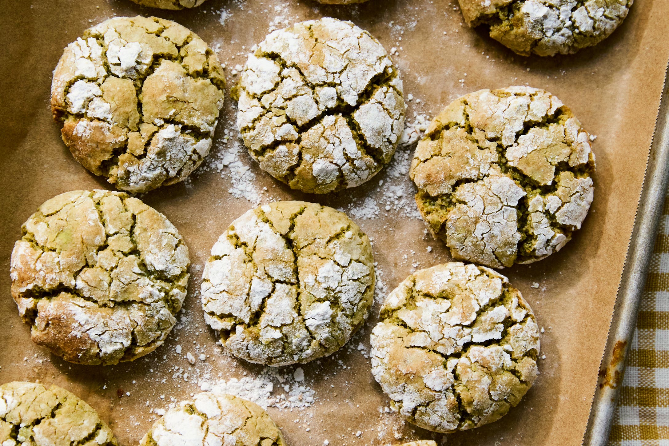 Dusted with icing sugar and scented with lemon and pistachio, these ma’akaroon offer a delicate, nutty twist on a classic Middle Eastern treat