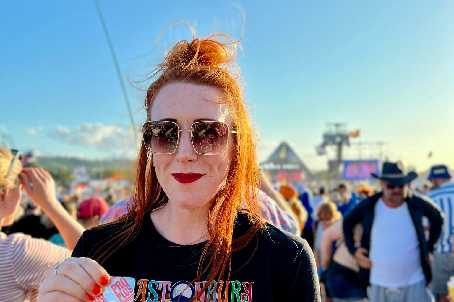 Katharine Hubbard at the Pyramid Stage at Glastonbury Festival 2023 (Katharine Hubbard/PA)