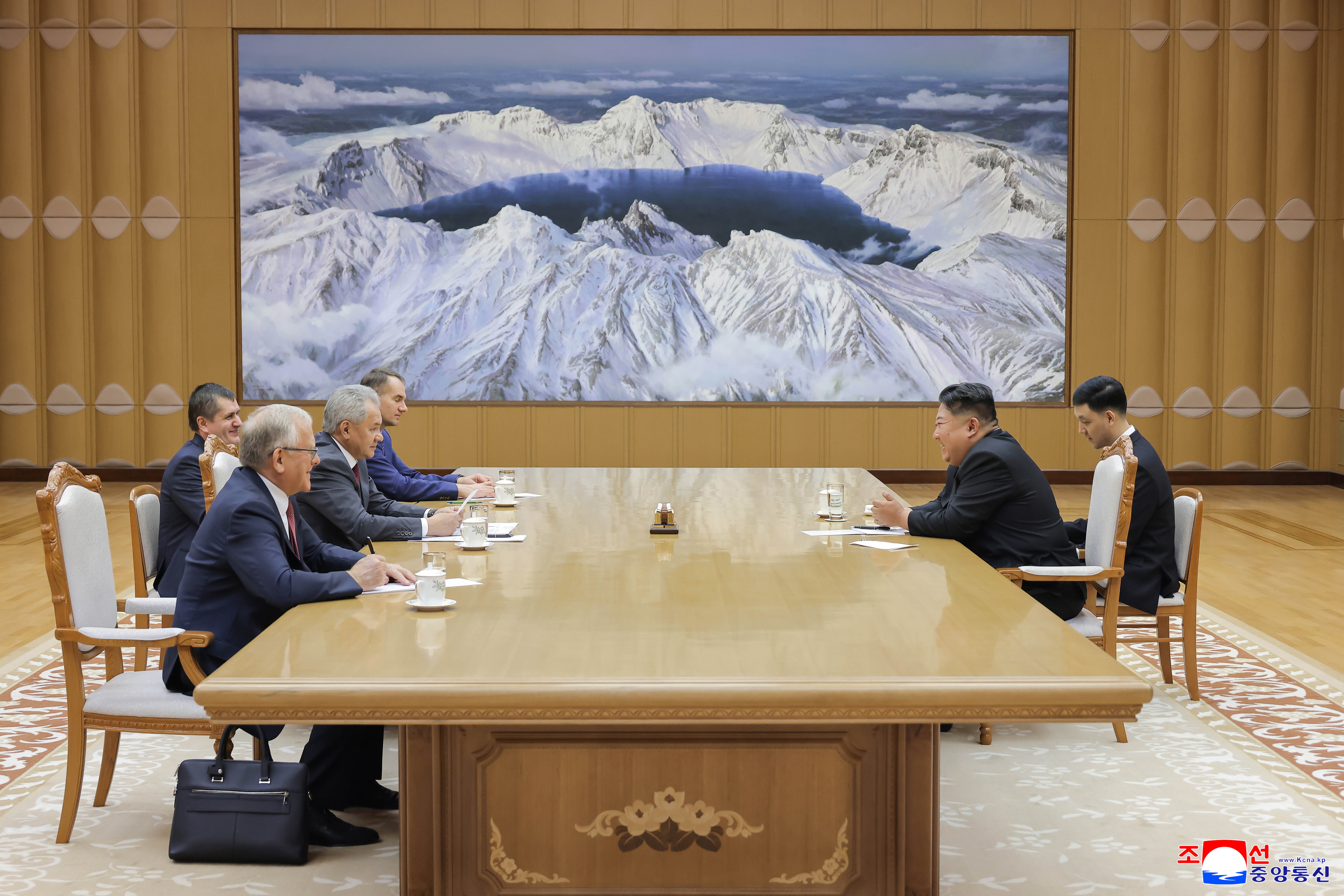 North Korean leader Kim Jong Un, first right, in a meeting with Sergei Shoigu, second left, secretary of Russia’s Security Council, in Pyongyang, on 17 June