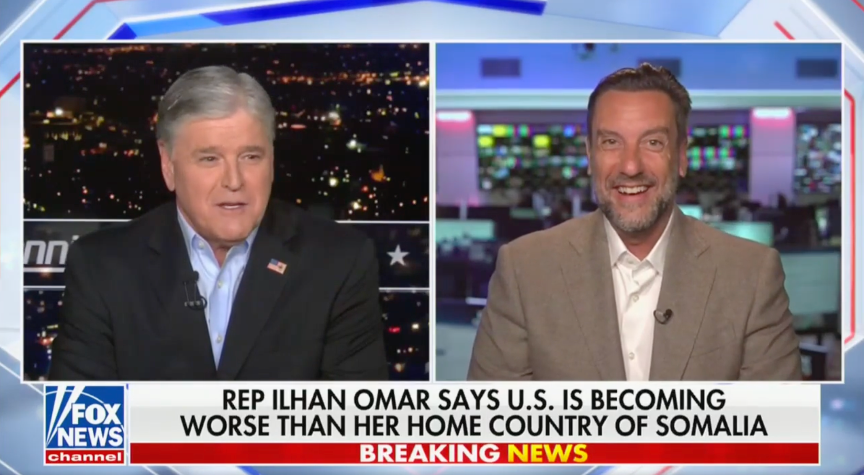 Sean Hannity and Clay Travis deride Minnesota Democratic Rep. Ilhan Omar on Fox News on June 17 2025