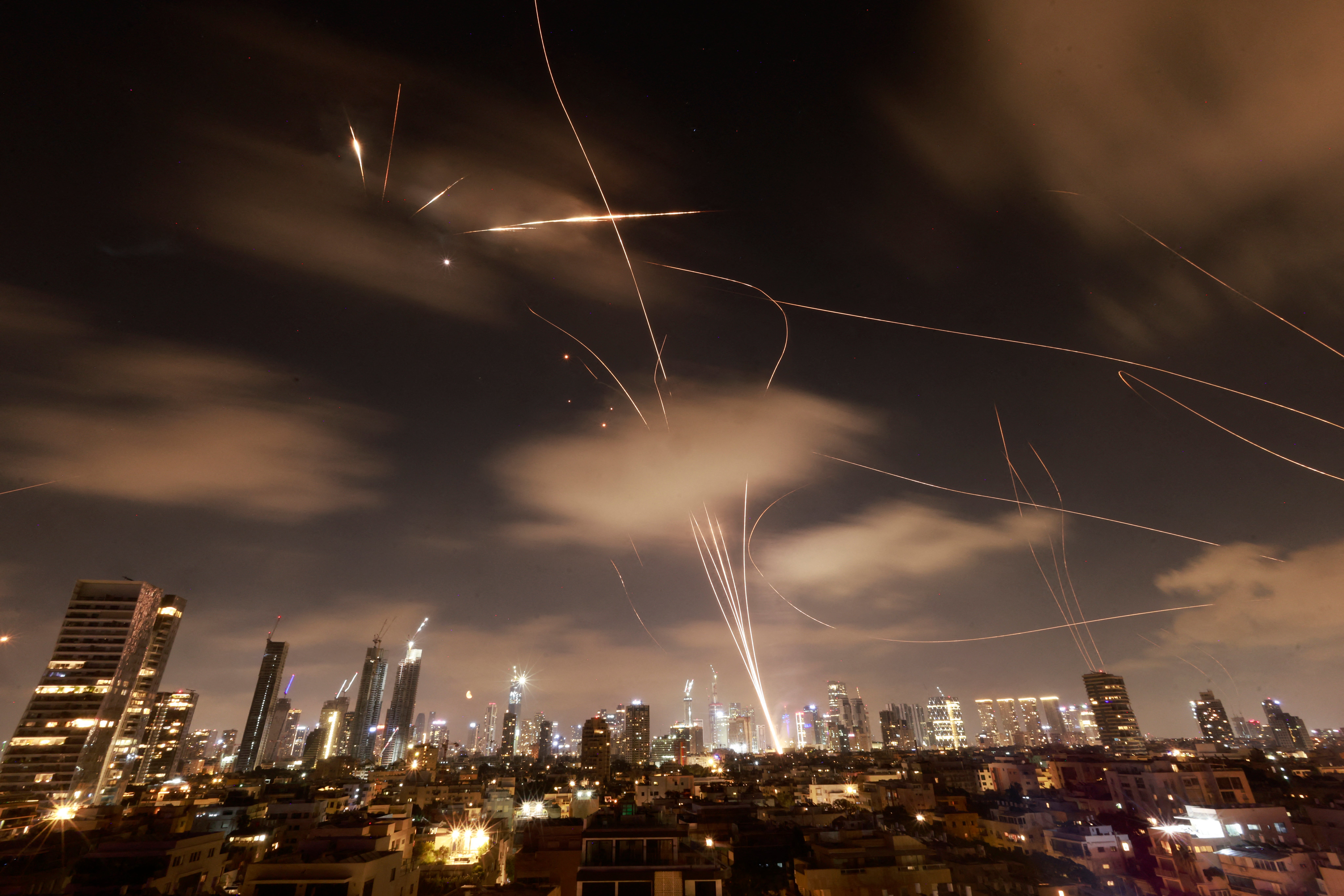 Israeli air defence systems in action over Tel Aviv last week