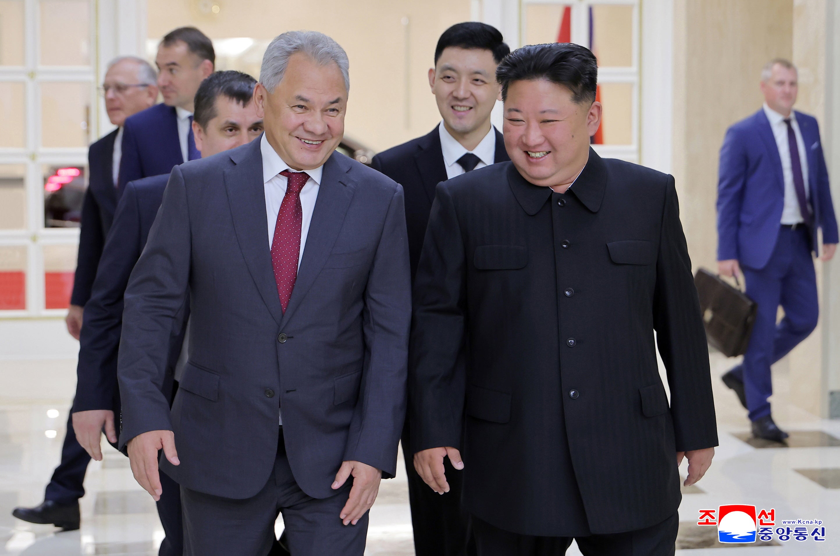 <p>North Korean leader Kim Jong Un with secretary of Russia's security council Sergei Shoigu during a meeting in Pyongyang</p>