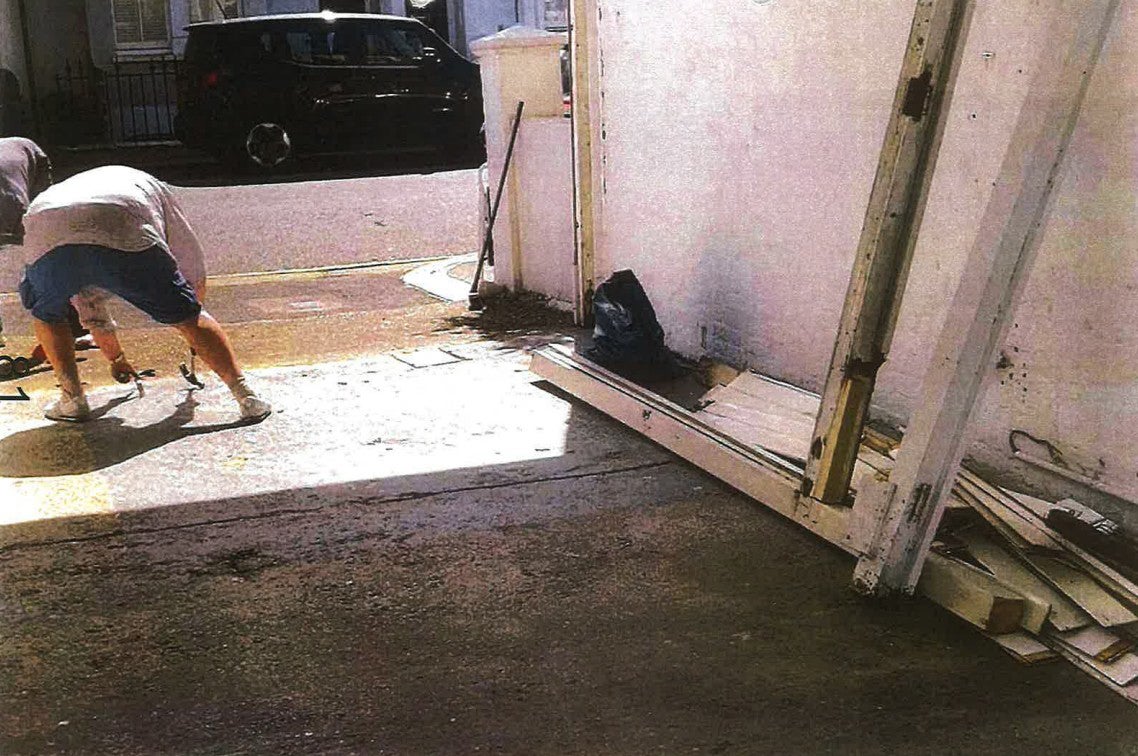 When Nicholas Partick-Hiley arrived at his new house, he found the shutters and door being removed. Image shows the work in progress