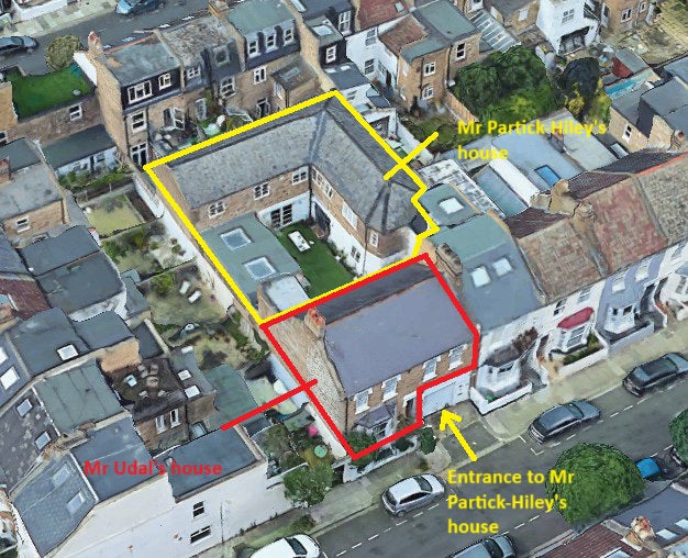 Image shows location of dispute between Nicholas Partick-Hiley and Adrian Udal