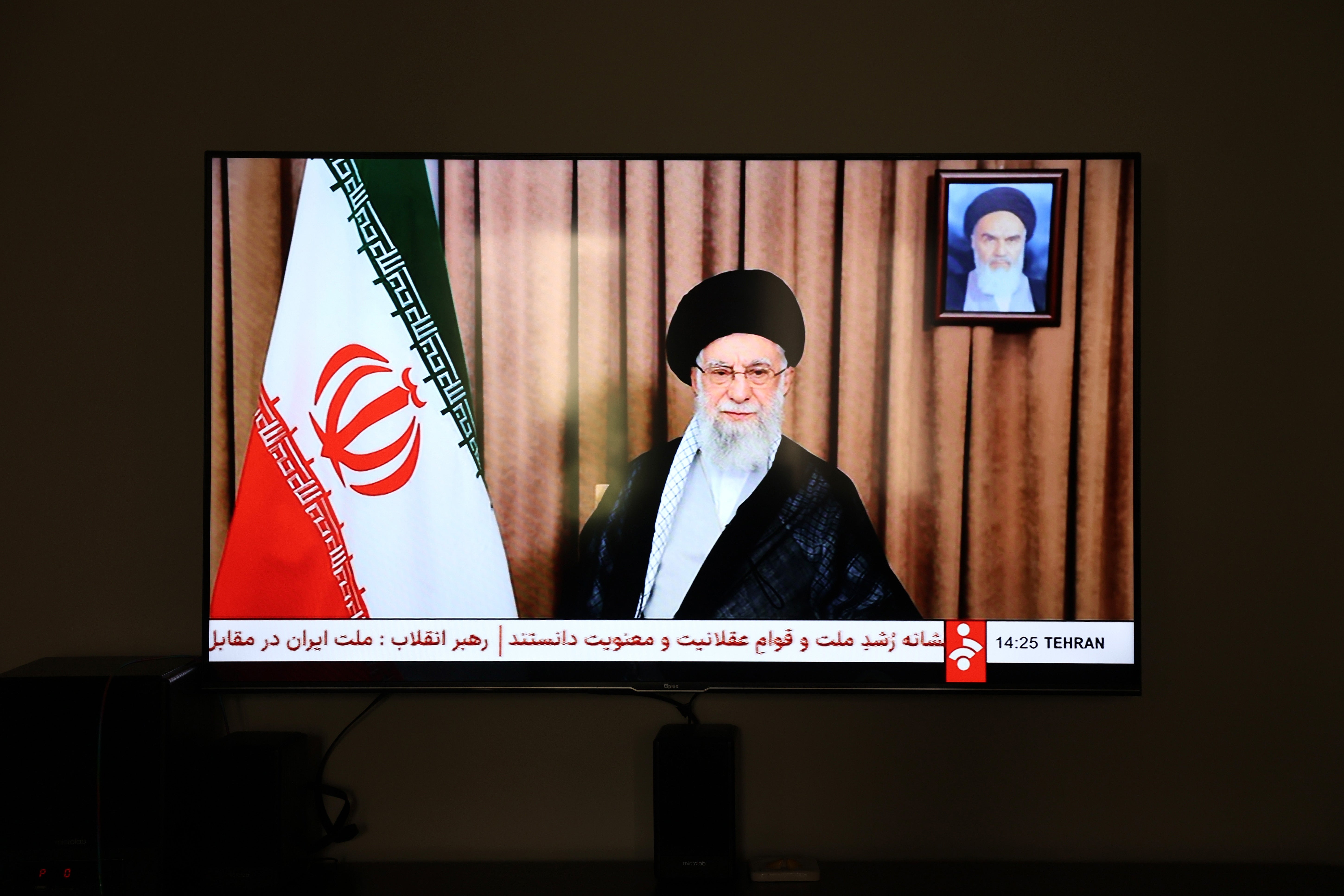 Iran's supreme leader Ayatollah Ali Khamenei delivers a televised message