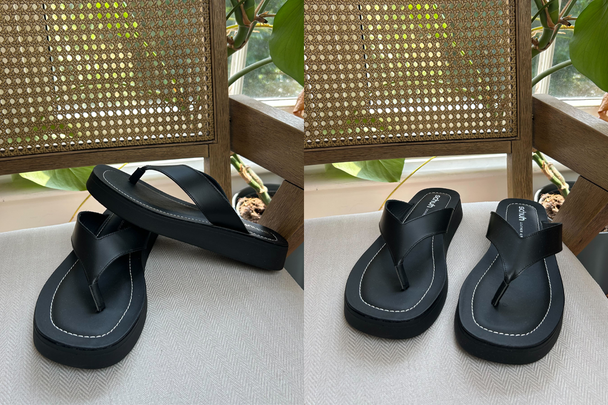 Best flip flops Indybest review Schuh Tanisha leather toe post in black