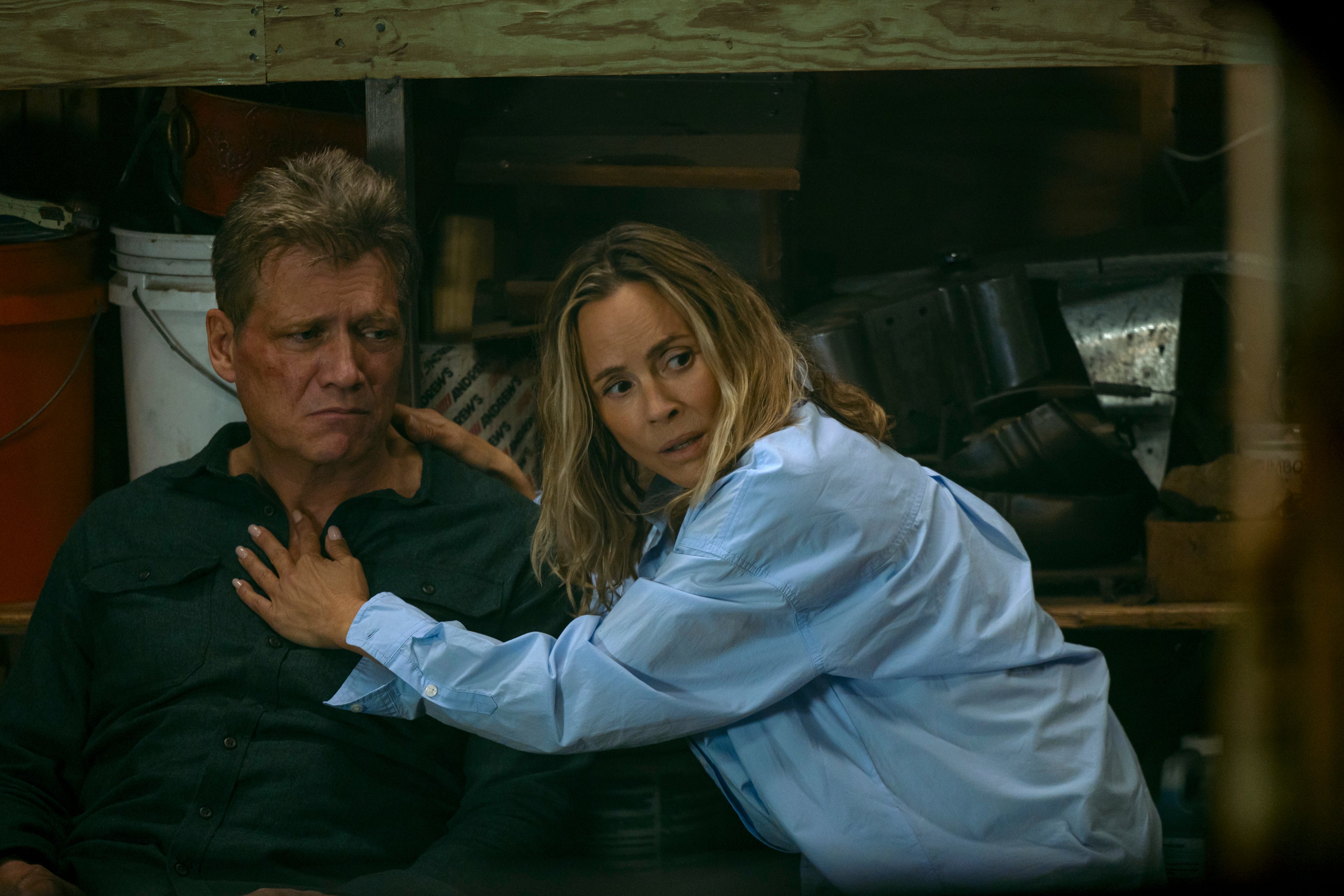 <p>In too deep: Holt McCallany and Maria Bello play a couple that dive into a world of crime and violence in ‘The Waterfront’</p>