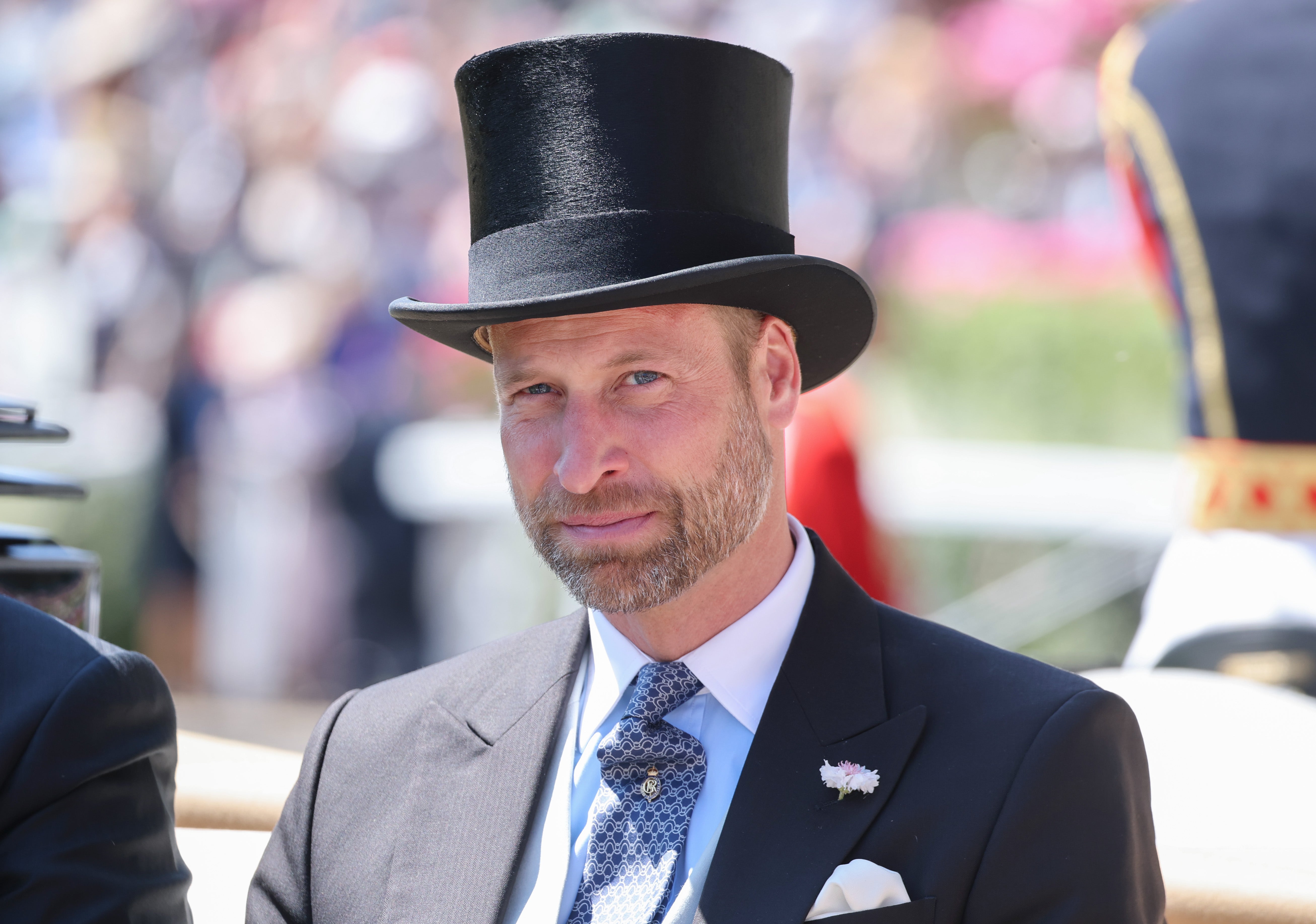 Prince William, Prince of Wales smiles as he attends day two of Royal Ascot at Ascot Racecourse on June 18, 2025 in Ascot, England