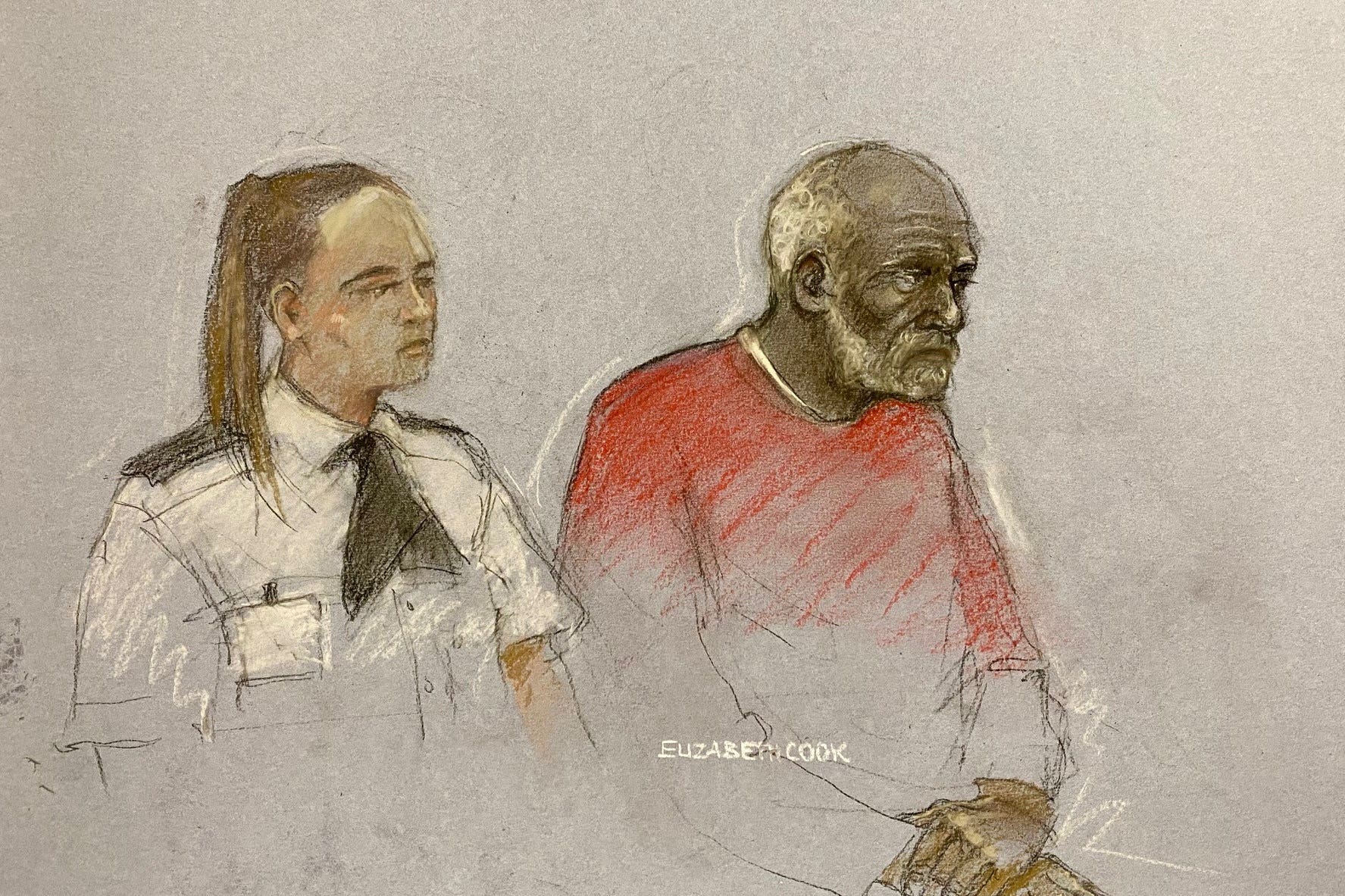 A court artist drawing by Elizabeth Cook of Ryland Headley appearing at Bristol Crown Court (Elizabeth Cook/PA)