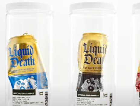 Liquid Death cans with Ozzy Osbourne's saliva on them