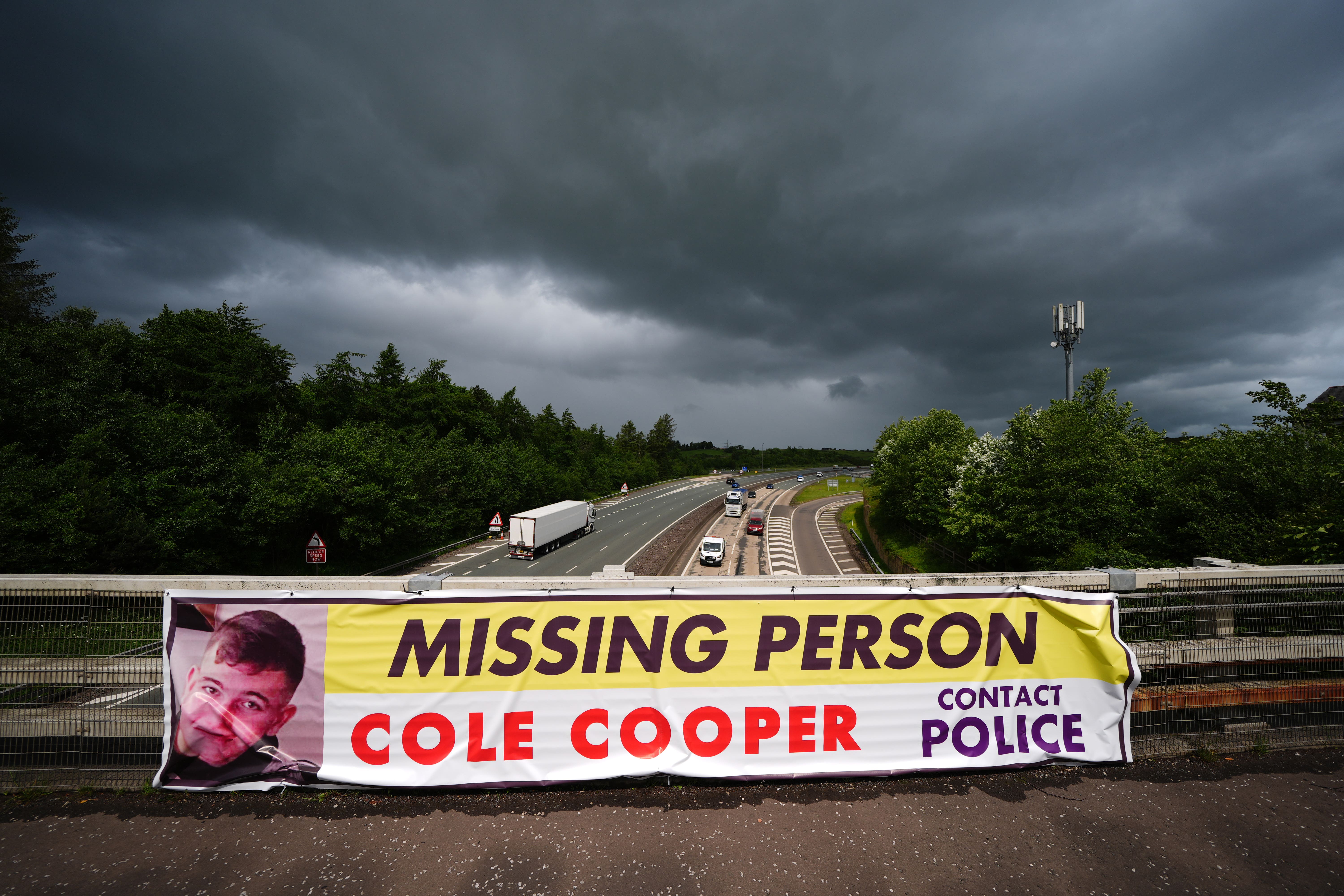 A missing person sign for Cole Cooper, 19, who was last seen by his family on May 2 or 3 (Andrew Milligan/PA)