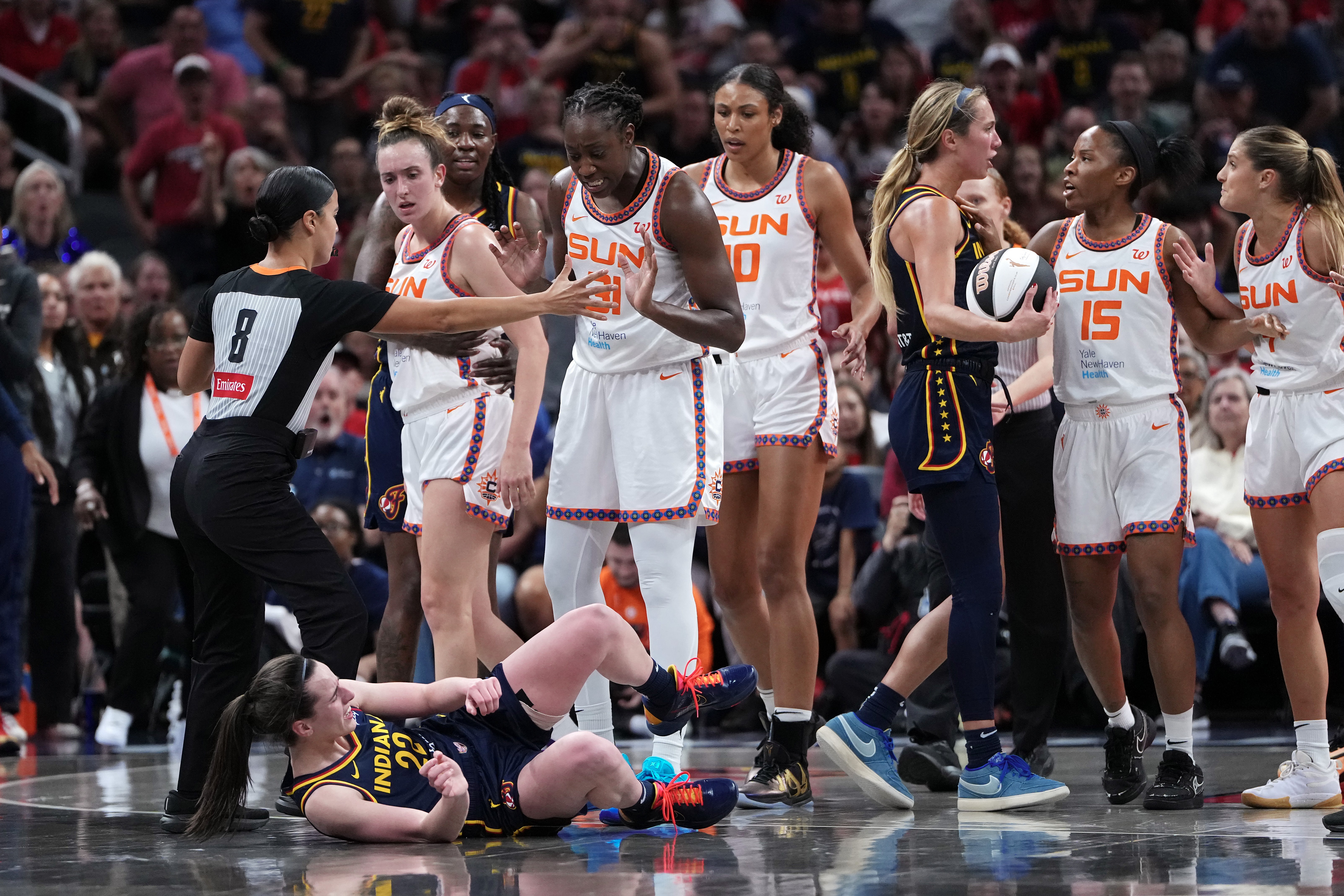 ‘Giving Caitlin Clark a technical foul for getting hit in the face and shoved to the ground is insane,’ one person wrote on X