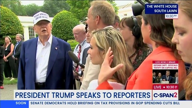 Donald Trump rages at CNN reporter Alayna Treene during an impromptu press conference during a flagpole raising ceremony on the White House lawn. The president has made this a regular feature of his press conferences.