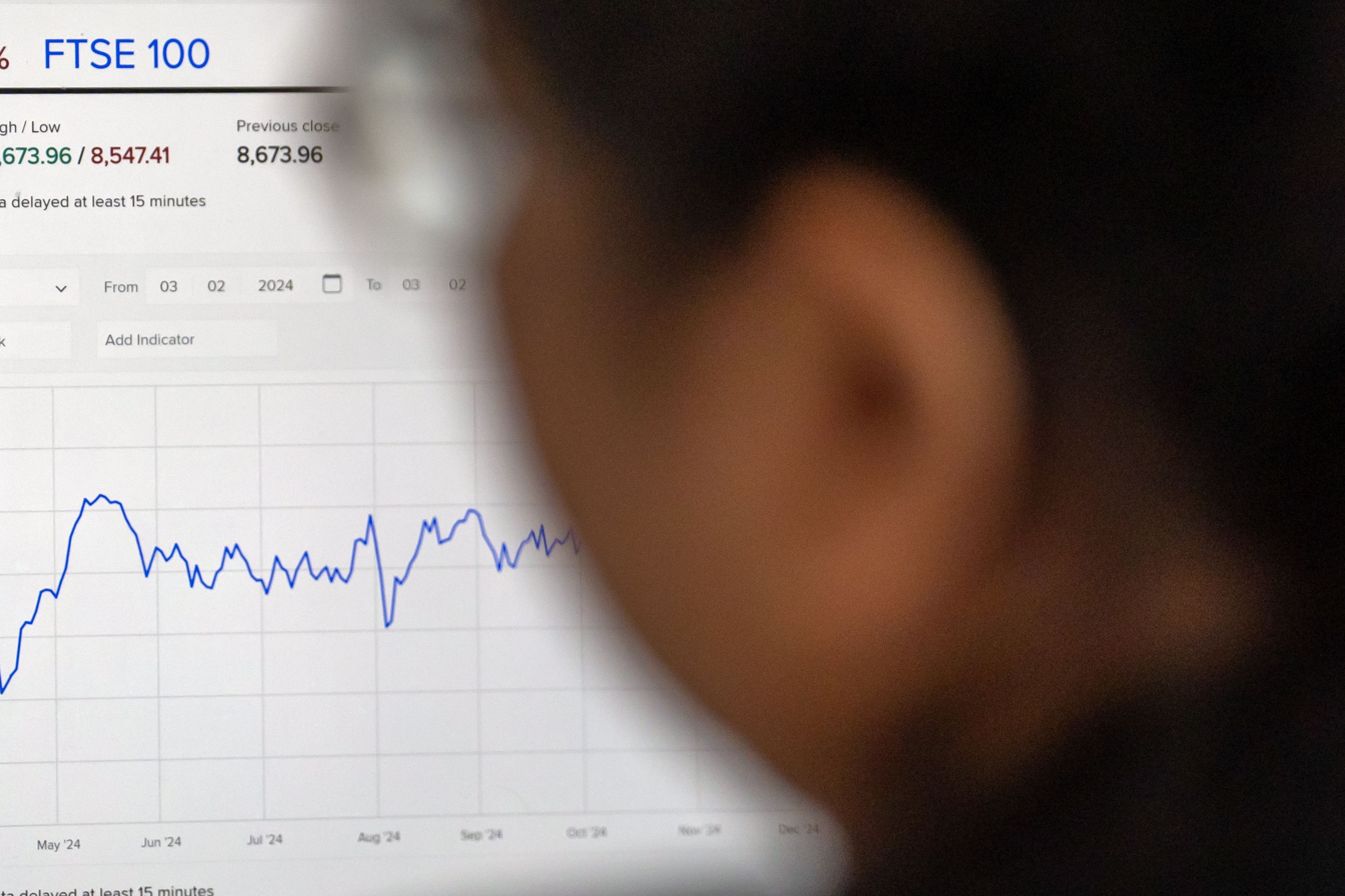 The FTSE 100 index closed up 9.44 points (PA)