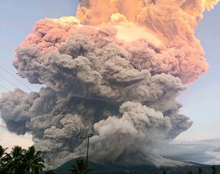 Lewotobi Laki Laki volcano spewing volcanic materials during an eruption in East Flores, East Nusa Tenggara province
