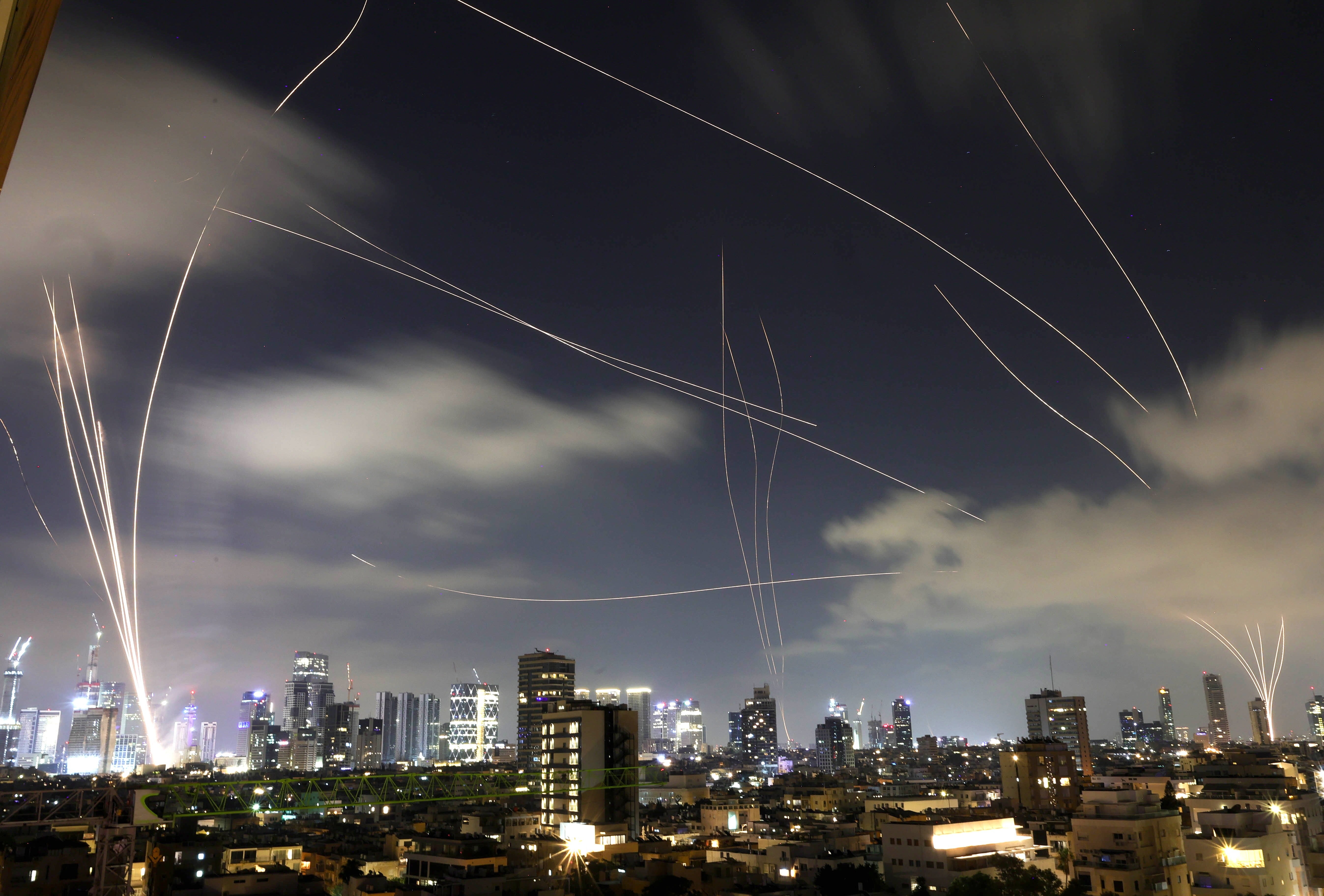 The Iron Dome, Israel’s air defence system, intercepts missiles fired from Iran over Tel Aviv on 17 June