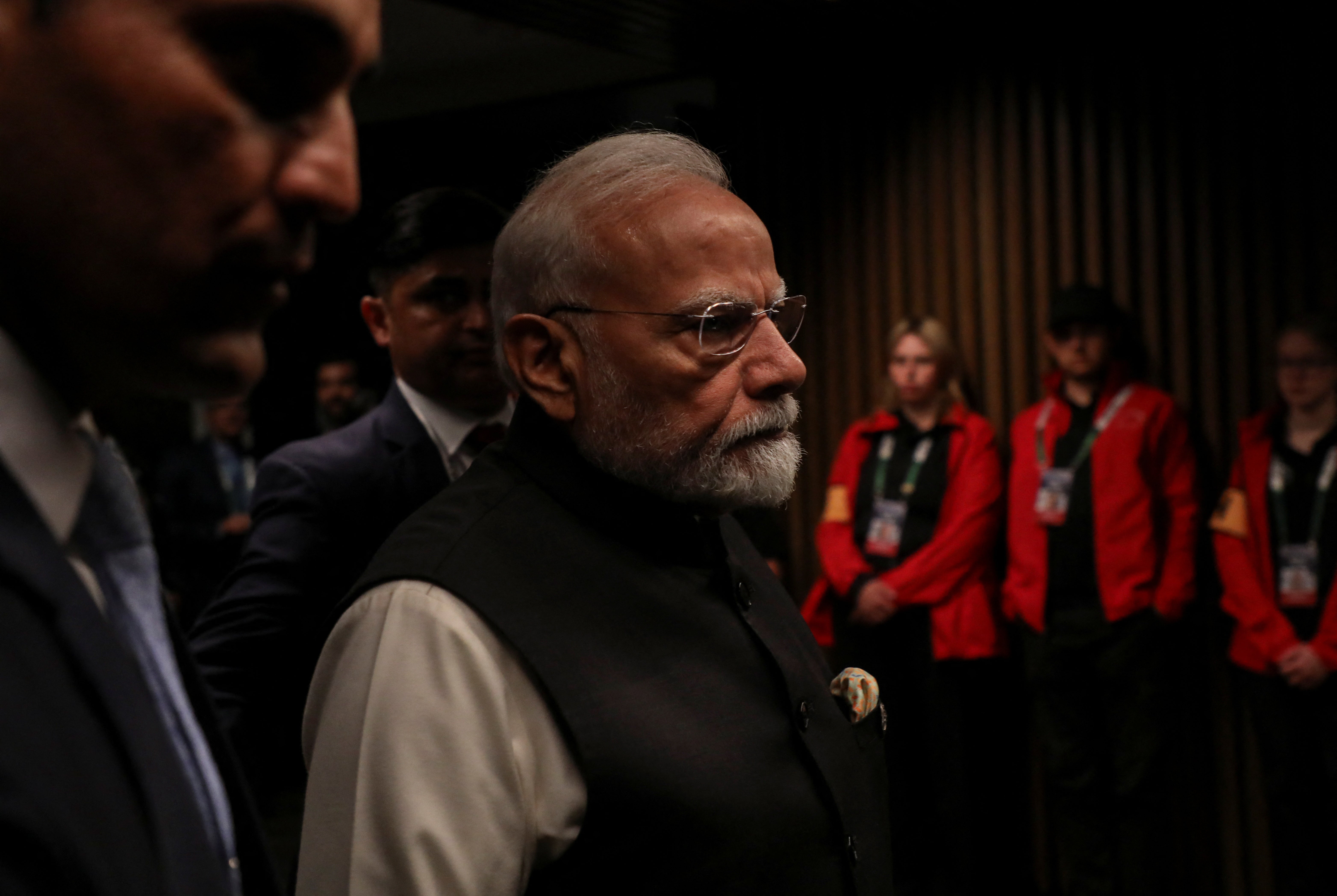 Indian prime minister Narendra Modi arrives to a bilateral meeting with Canadian prime minister Mark Carney during the G7 Leader's Summit