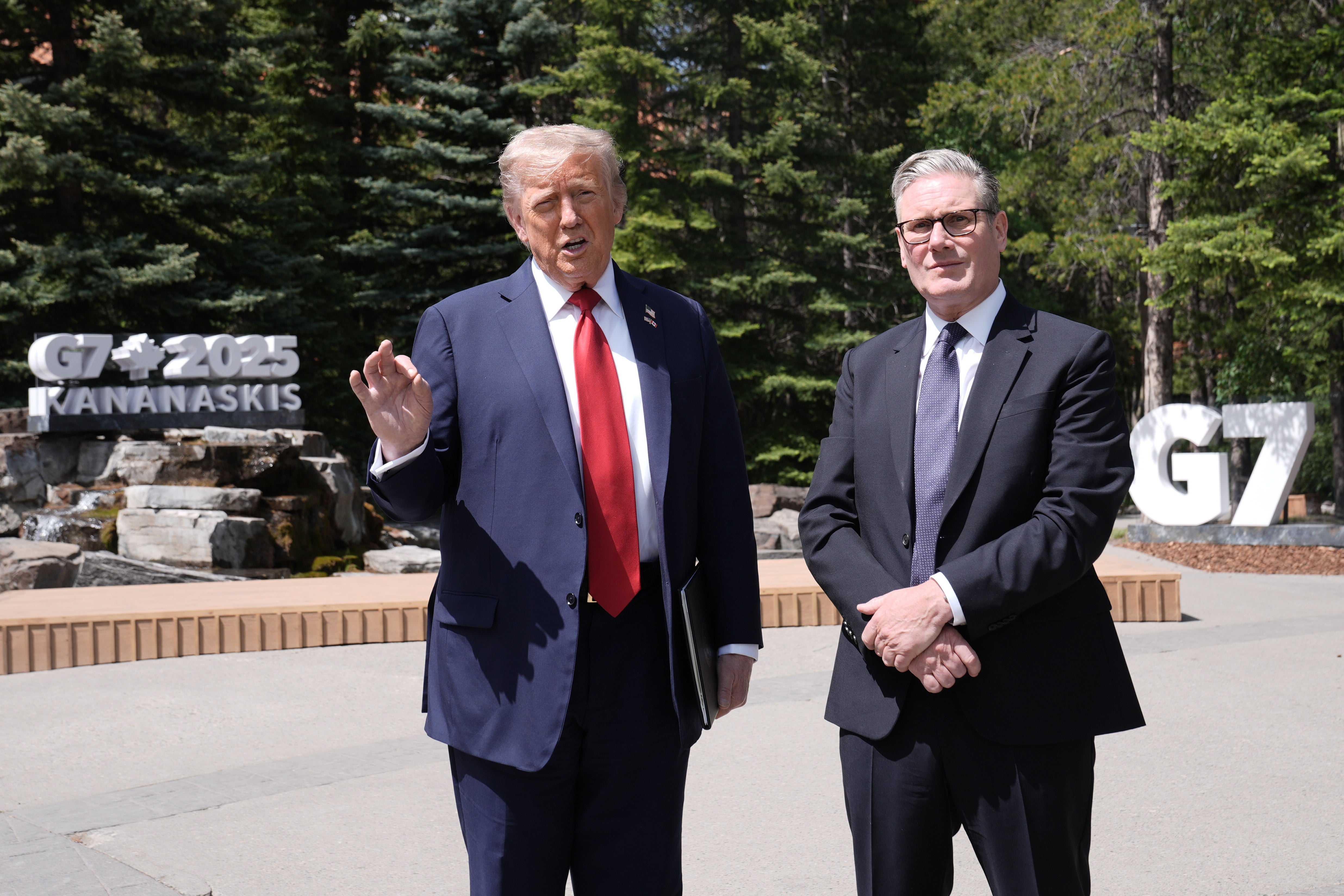 Donald Trump and Keir Starmer speaking to the media at the G7 summit in Canada