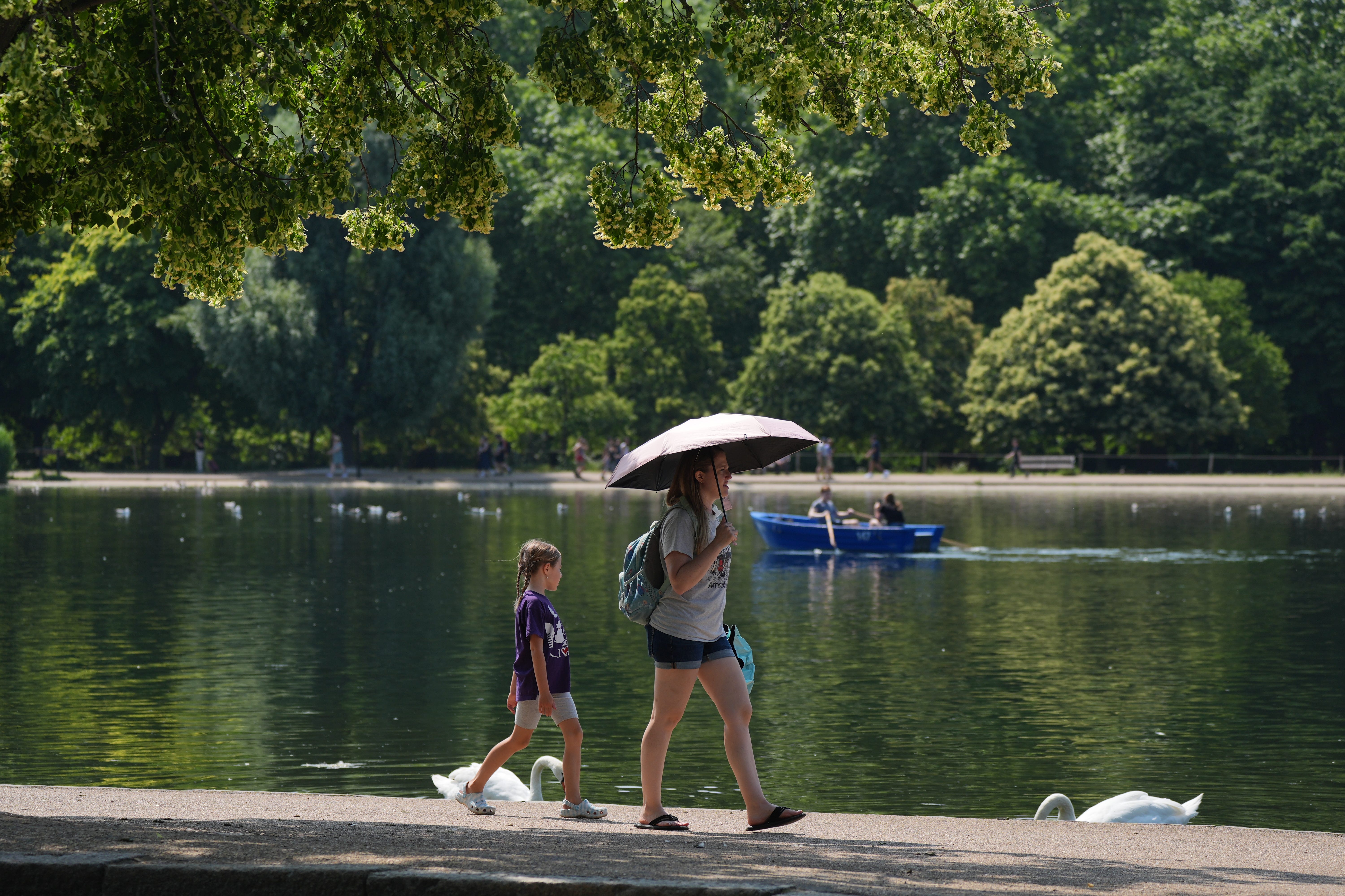 A person shields from the sun under an umbrella in Hyde Park, London (Yui Mok/PA)