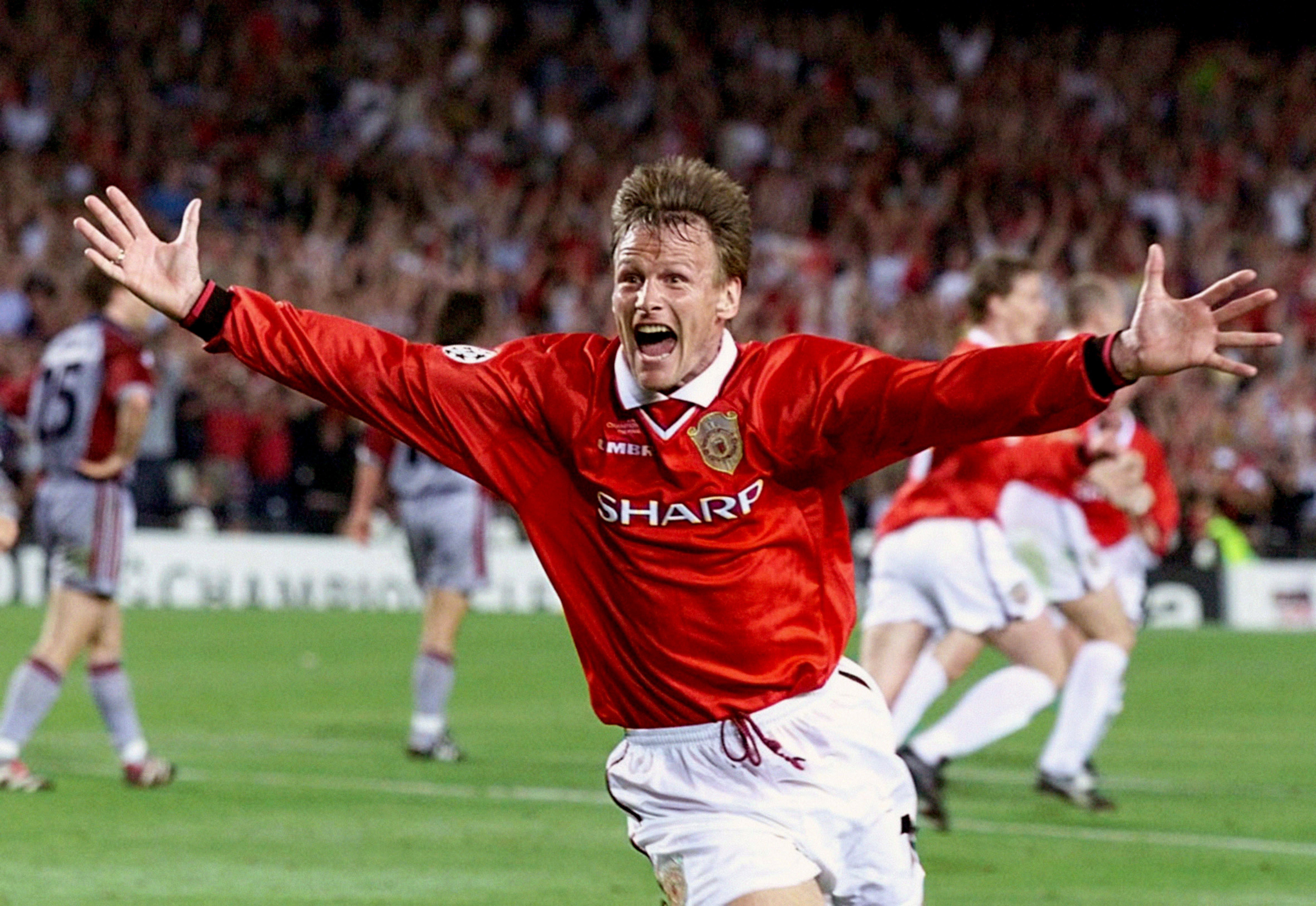 Teddy Sheringham scored the equaliser in Manchester United’s Champions League final comeback win against Bayern Munich in 1999 (Phil Noble/PA)
