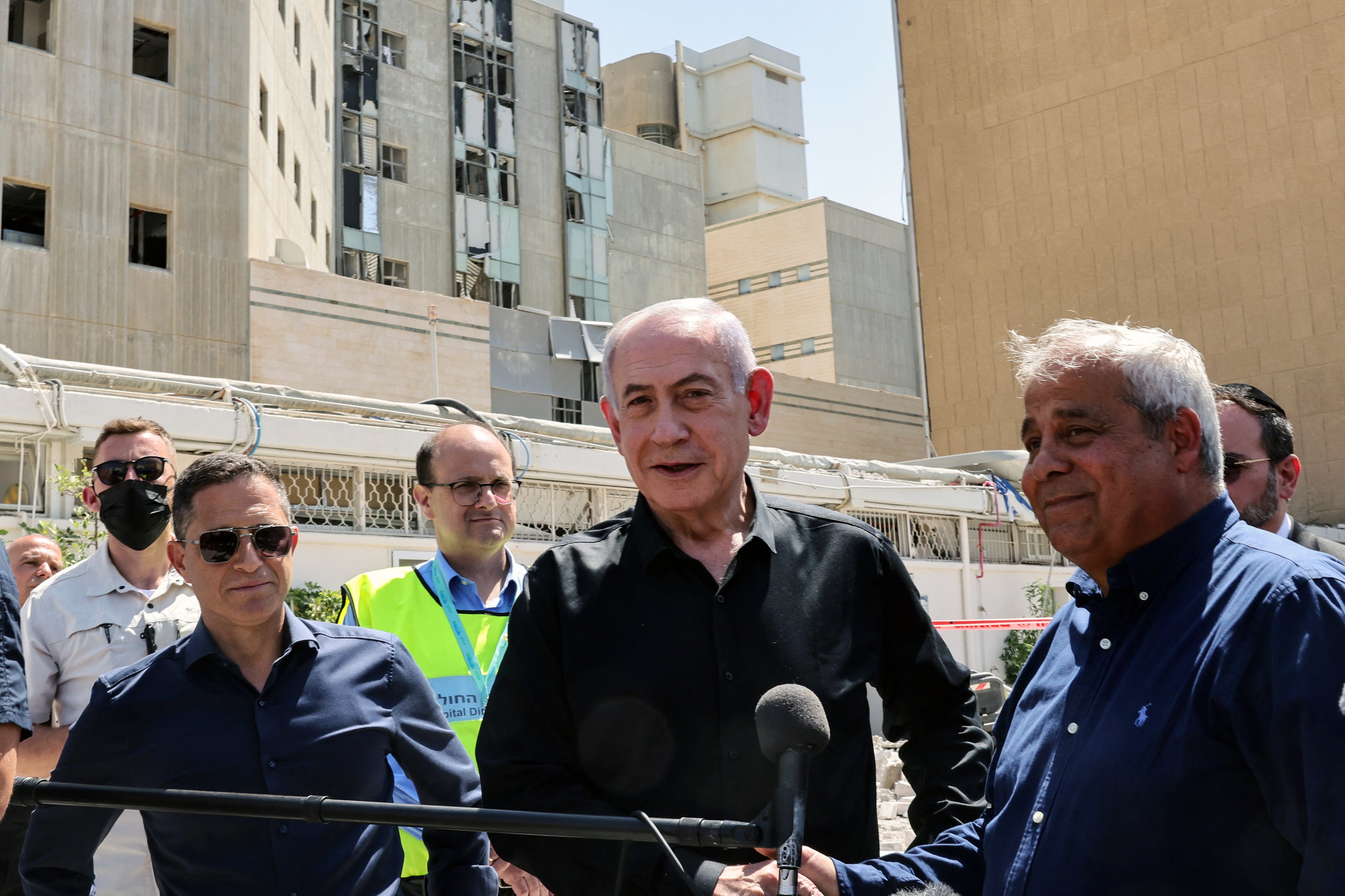 Israeli Prime Minister Benjamin Netanyahu visits the Soroka Hospital in the southern city of Beer Sheba after it was hit by a missile fired from Iran on June 19 2025