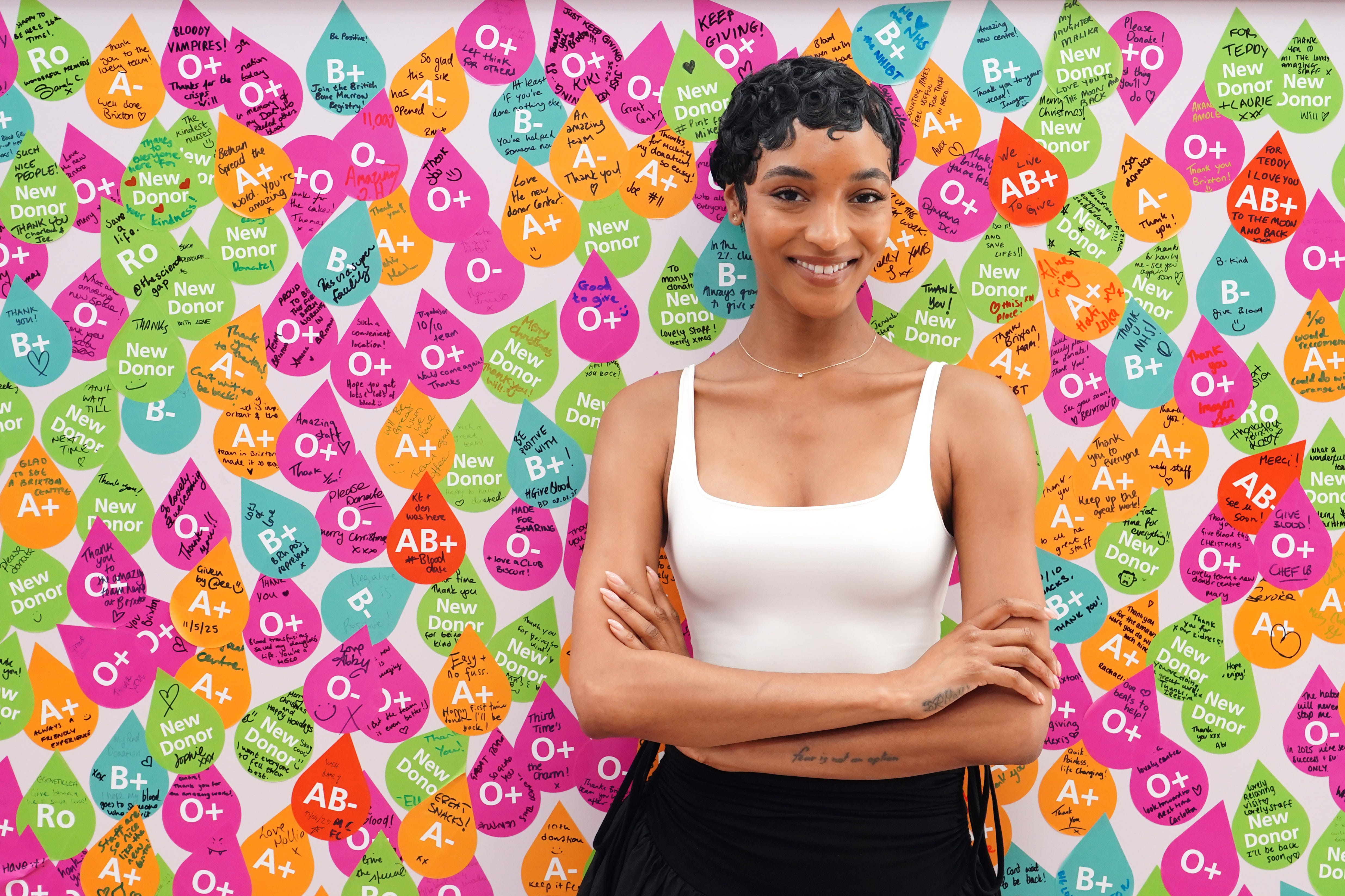 Model Jourdan Dunn at Brixton Blood Donor Centre in south London, where she has donated blood to highlight the need for more black heritage donors and to mark World Sickle Cell Day (Ian West/PA)