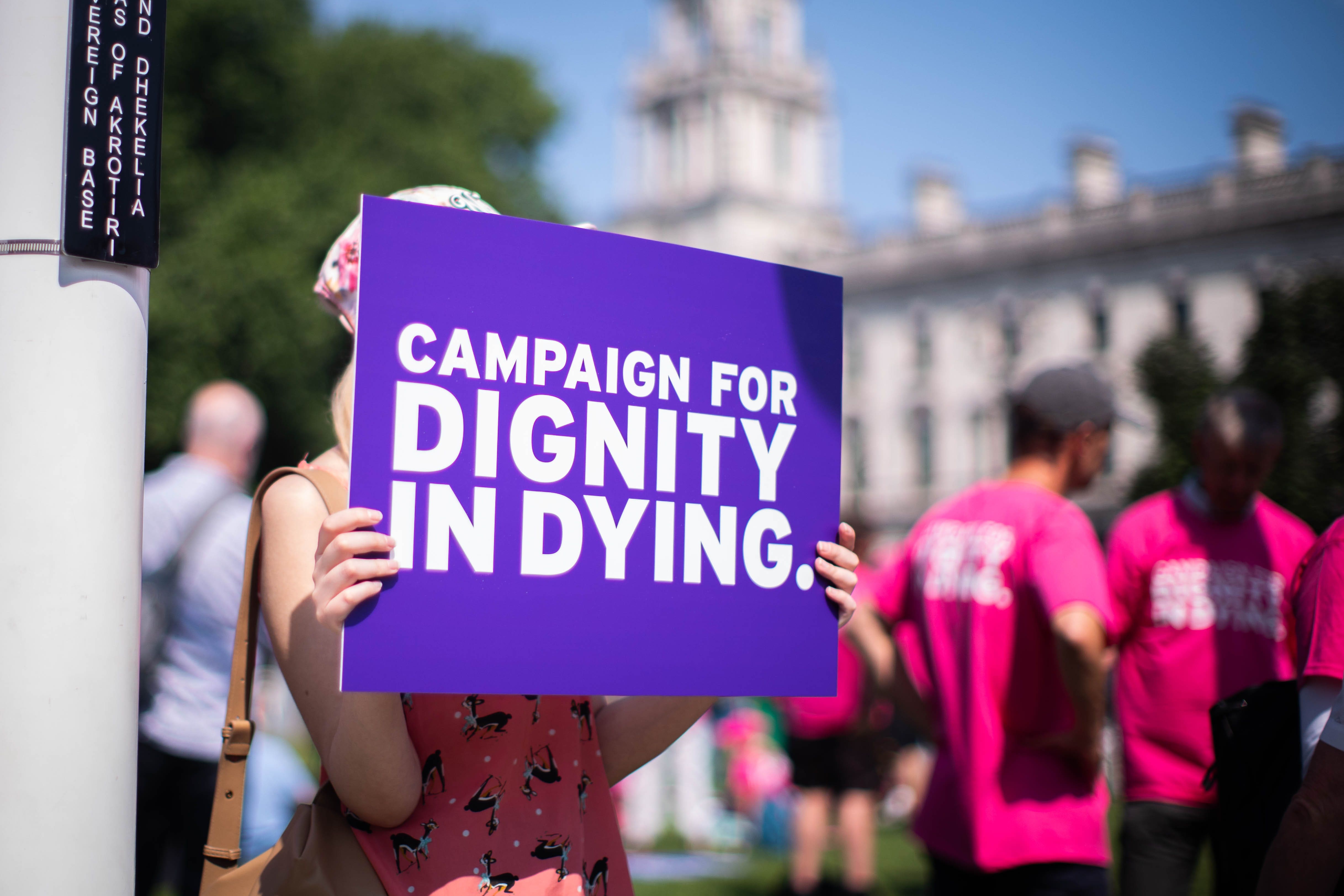 Campaigners gather in Parliament Square, central London, as Labour MP Kim Leadbeater’s Terminally Ill Adults (End of Life) Bill is undergoing a second day of report stage (James Manning/PA)
